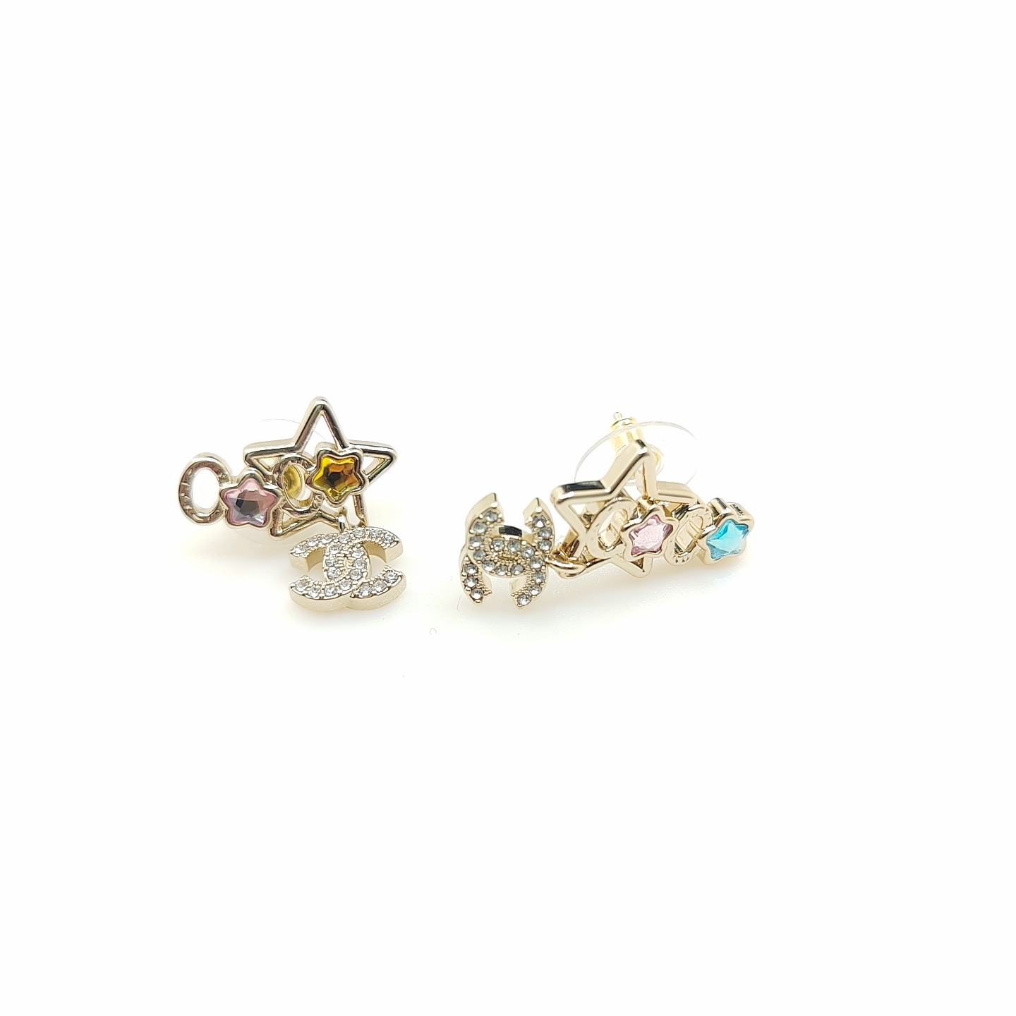 NO:111610,, [ch*nel latest colored diamond five-pointed star earrings] consistent ZP brass material, jewelry quality, earrings19860909、【ch*nel 最新款彩钻五角星耳环】一致ZP黄铜材质,饰品精品,earrings,Jewelry