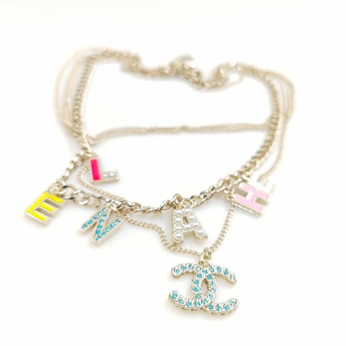 Chanel White Letter Blue CC Multi-Layer Necklace in Brass Material 1 Chanel White Letter Blue CC Multi-Layer Necklace in Brass Material