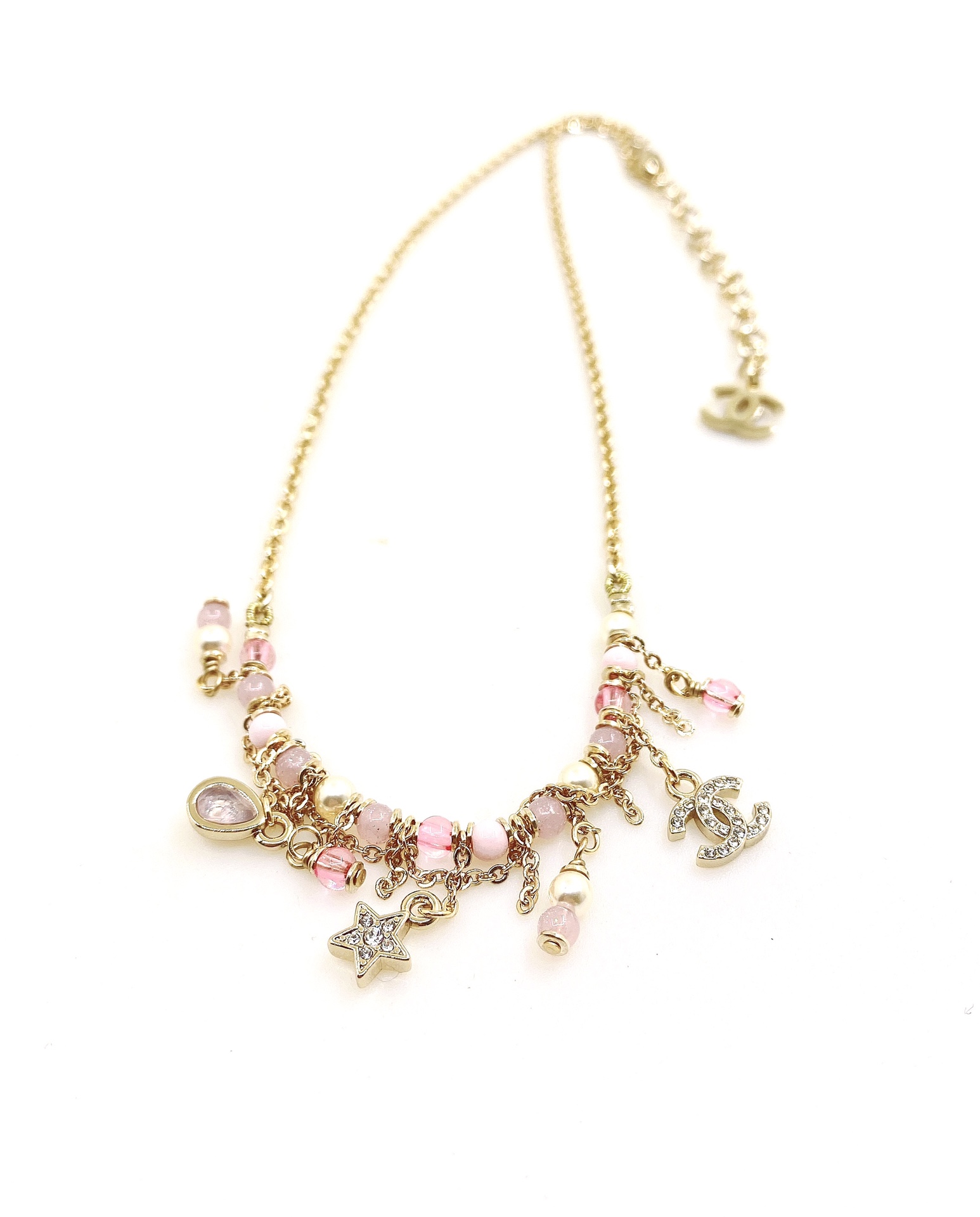 Collar de nudo de gota de champán dorado claro nuevo 🆕🆕 de ch*nel, material de latón ZP consistente