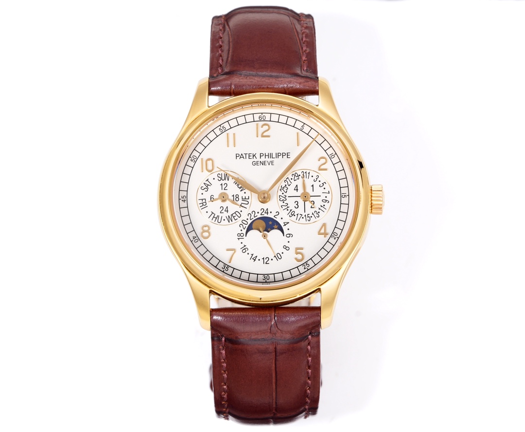 NO:340721,White, gold, black, gold, rose dream, Patek Philippe Time Code In the art hall of clocks, Patek Philippe 5074R is undoubtedly a brilliant pearl. It is not only a watch, but also an artwork that embodies the hard work and time codes of craftsmen. This watch, with a 39mm diameter, is undoubtedly an excellent choice for formal business and casual wear. The 3 o'clock position is the calendar display. The 6 o'clock position is the 24-hour true moon phase display. The 9 o'clock position is the weekly display. The 5074 is equipped with a Cal.324 Q automatic winding movement, with a transparent back, providing a 48-hour power reserve, a waterproof depth of 30 meters, meeting daily life needs. In addition, it is paired with an Italian cowhide strap and a PP iconic lantern buckle, and the retro and elegant feeling is full.  It is amazing when you get started, with a full aura, and yet elegant. It seems to have a magic power that can instantly capture your heart. When you gently tug the crown and adjust the time, at that moment, it seems to be talking to time and feeling the perfect fusion of machinery and aesthetics. This is not only a way to look at time, but also a manifestation of a life attitude - respect every moment and cherish every moment.,,patek philippe,cowhide19860909白 金 黑金玫瑰梦,百达翡丽时光密码 在钟表的艺术殿堂里,百达翡丽5074R无疑是一枚璀璨的明珠,它不仅仅是一枚腕表,更是一件凝聚了匠人心血与时光密码的艺术品 这款腕表,39mm的表径,无疑是正装商务与休闲装搭配的绝佳选择. 3点位置为日历显示. 6点位置为24小时真月相显示. 9点位置为星期显示. 5074搭载Cal.324 Q自动上链机芯,背透,提供48小时动力储存,防水深度30米,满足日常生活所需. 另外,搭配意大利牛皮表带,带PP标志性灯笼扣,复古儒雅的感觉拉满. 上手惊艳,气场拉满,又不失优雅.它仿佛拥有一种魔力,能瞬间捕获你的心.当你轻轻拨动表冠,调整时间,那一刻,仿佛在与时光对话,感受着机械与美学的完美融合.这不仅仅是一种看时间的方式,更是一种生活态度的展现——尊重每一刻,珍惜每一瞬.,,patek philippe,cowhide,Watch