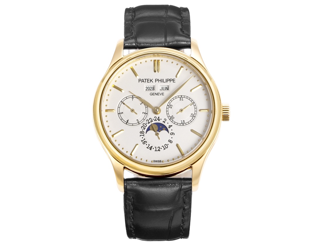 NO:819817,White gold Patek Philippe Super Complication Timepiece Perpetual Calendar watch, 40 mm in diameter, one-piece stamped double-layered stainless steel case, pot lid-shaped glass for a more three-dimensional effect. The hour and minute hands are based on the Patton design, with a long pointed tip. This characteristic shape echoes the hands of the Ref. 1463 chronograph of the era. It is equipped with an imitation 324 S Q automatic winding movement, which is 324  A hardcover version of the legendary self-winding movement. The movement plywood bridges are chamfered and the edges are carefully polished. The main plate is decorated with fish scales and the bridges are decorated with Côtes de Genève. The surface of the plywood is gold-plated and engraved. The screw grooves are polished and chamfered, and even the drilled holes are polished. The classic atmosphere is unique, patek philippe19860909白 金 百达翡丽超级复杂功能时计 万年历腕表,直径40毫米,一体冲压成型的双层式精钢表壳,锅盖型玻璃更有立体感.时分指针以巴顿式设计为基础,配以尖长的针尖,这特色造型是呼应了 年代 Ref. 1463 计时码表的指针. 内里搭置了仿324 S Q 自动上链机芯,是 324 自动上条传奇机芯的精装版本. 机芯夹板桥经倒角,边缘作细意打磨,主夹板饰以鱼鳞纹,而夹板则缀以日内瓦波纹,夹板表面有包金雕刻,螺丝凹槽经打磨和倒角,连钻孔亦同样经打磨处理.经典气息独具匠心,,patek philippe,Watch