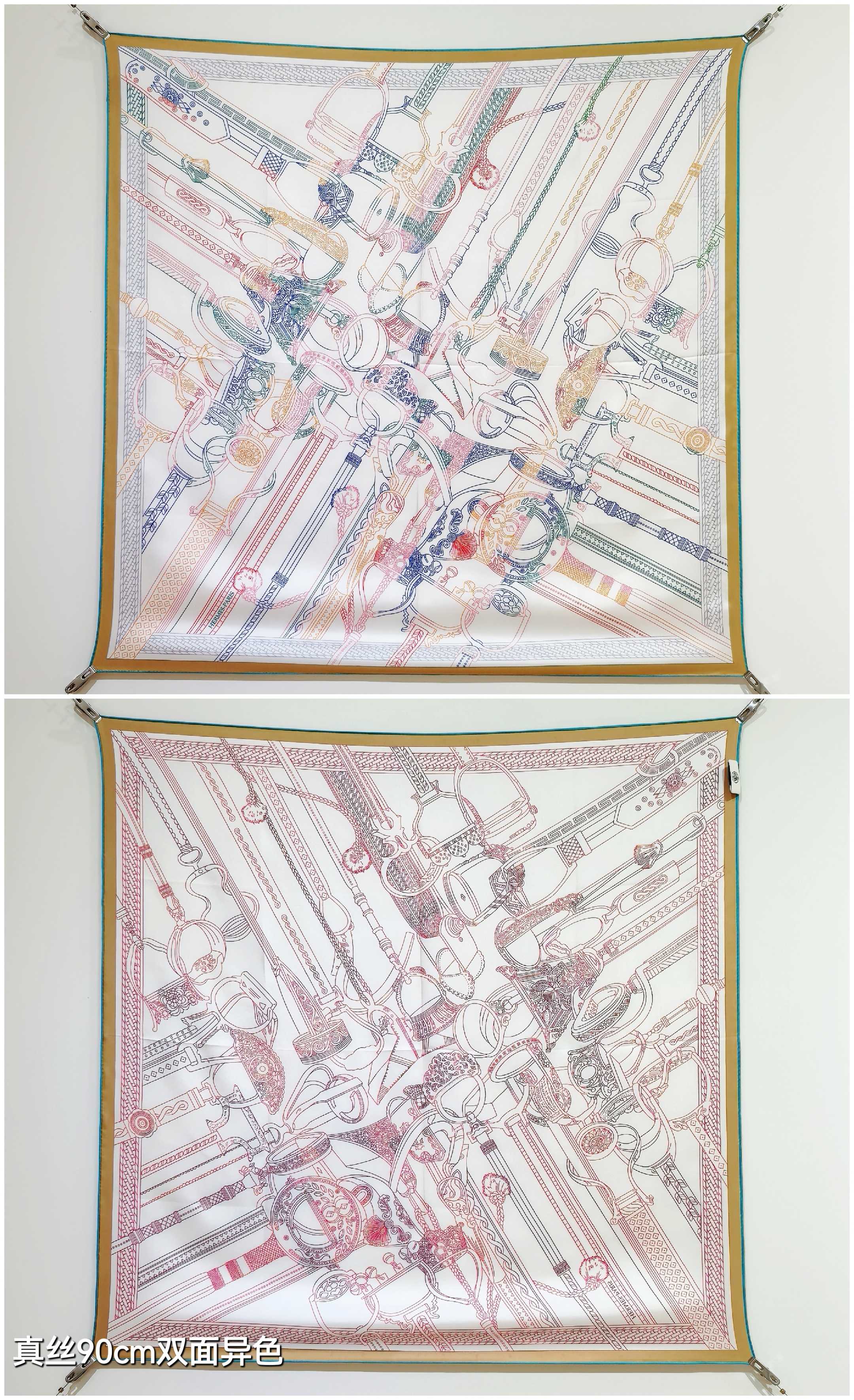 🌼SHMS2528
18姆米双面异色  90x90cm斜纹真丝
爱马仕《马镫竞赛混搭》