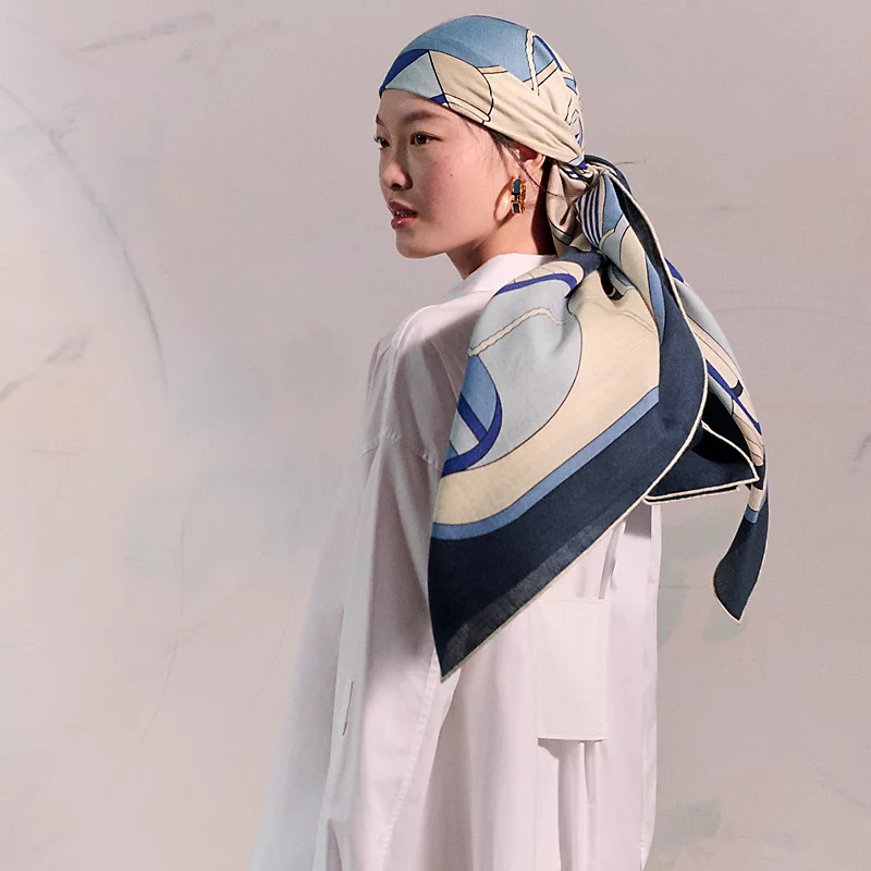 ❄RHMS2548双面同色 140x140cm 70%羊绒30%真丝爱马仕《Thalassa传统渔业》