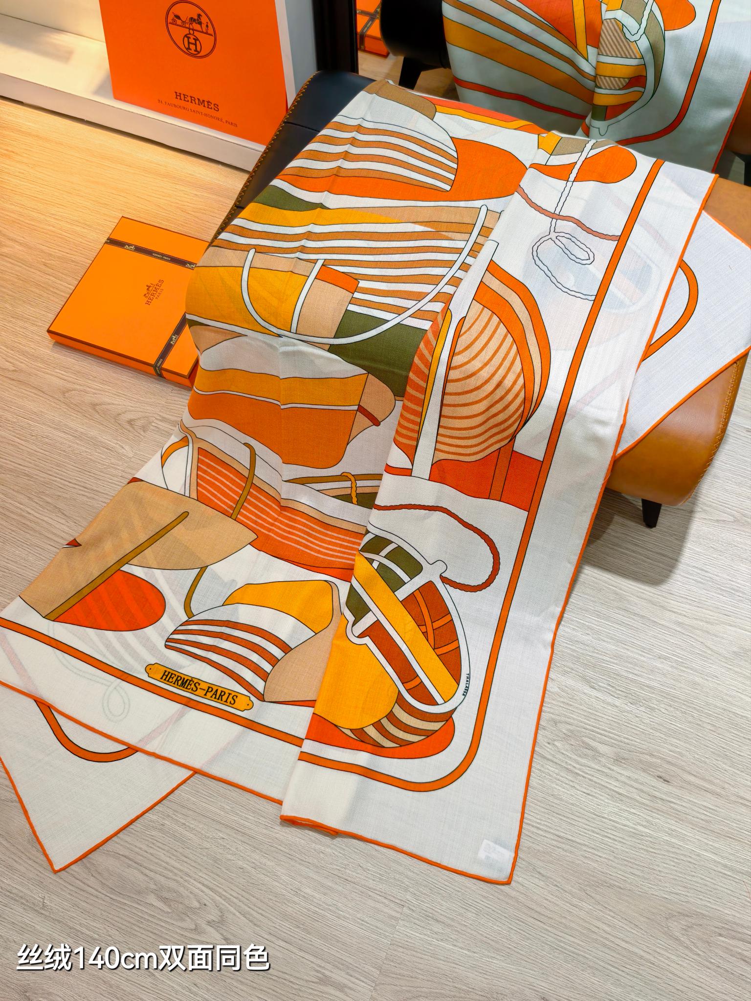 ❄RHMS2548双面同色 140x140cm 70%羊绒30%真丝爱马仕《Thalassa传统渔业》