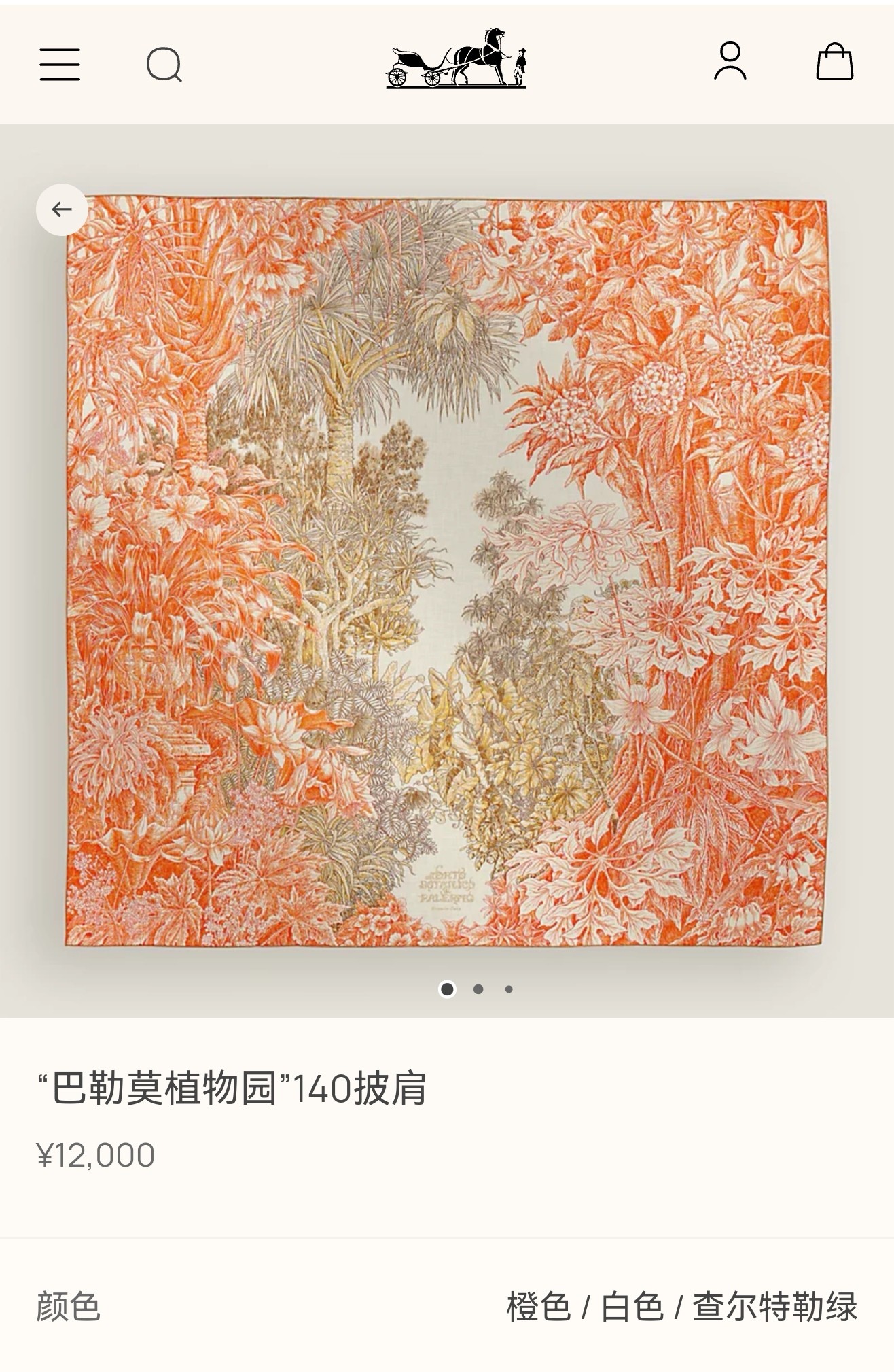 ❄RHMS2549双面同色 140x140cm 70%羊绒30%真丝爱马仕《巴勒莫植物园》