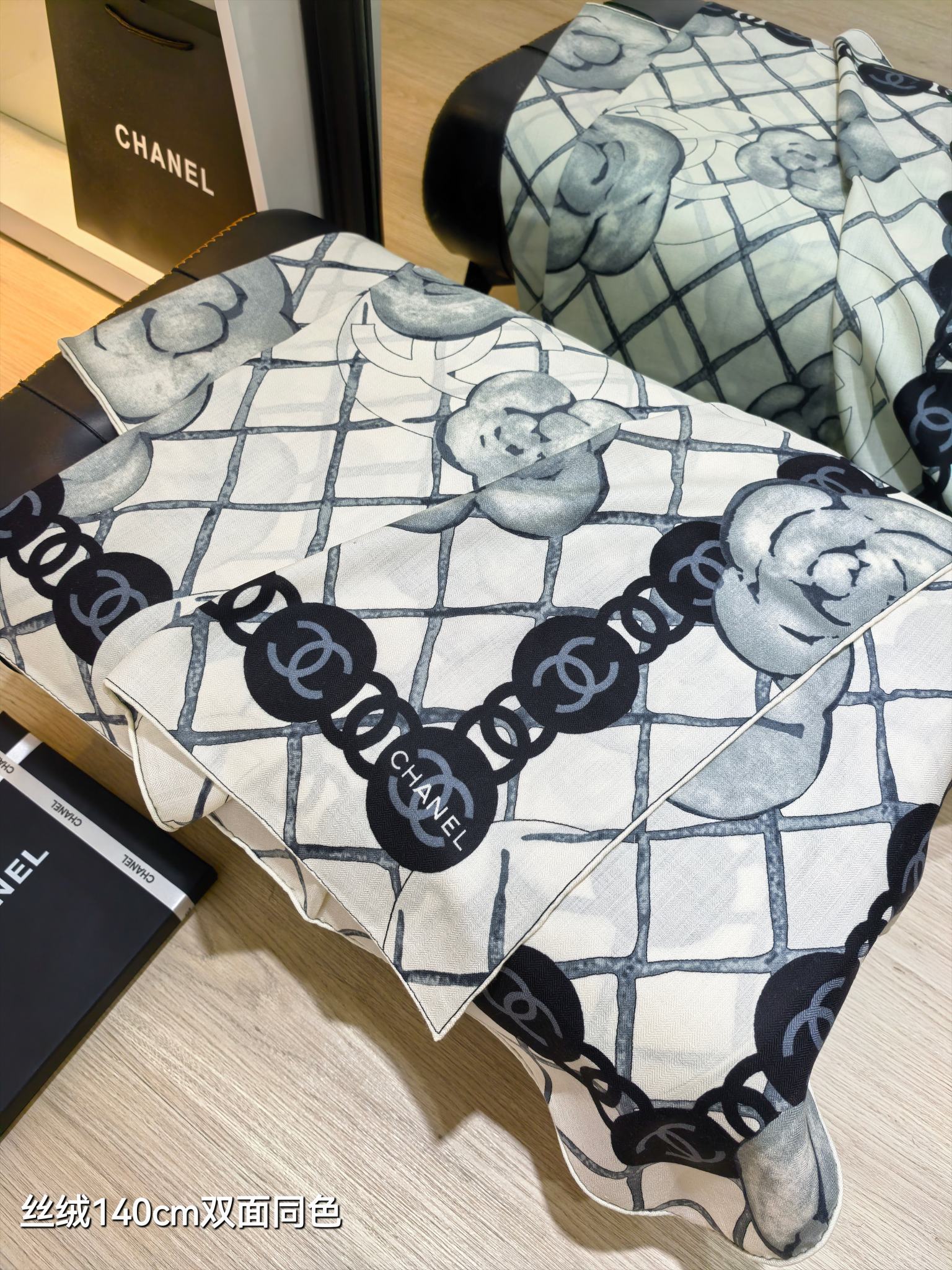 ❄RCC2564双面同色 140x140cm 70%羊绒30%真丝香奈儿《山茶花》