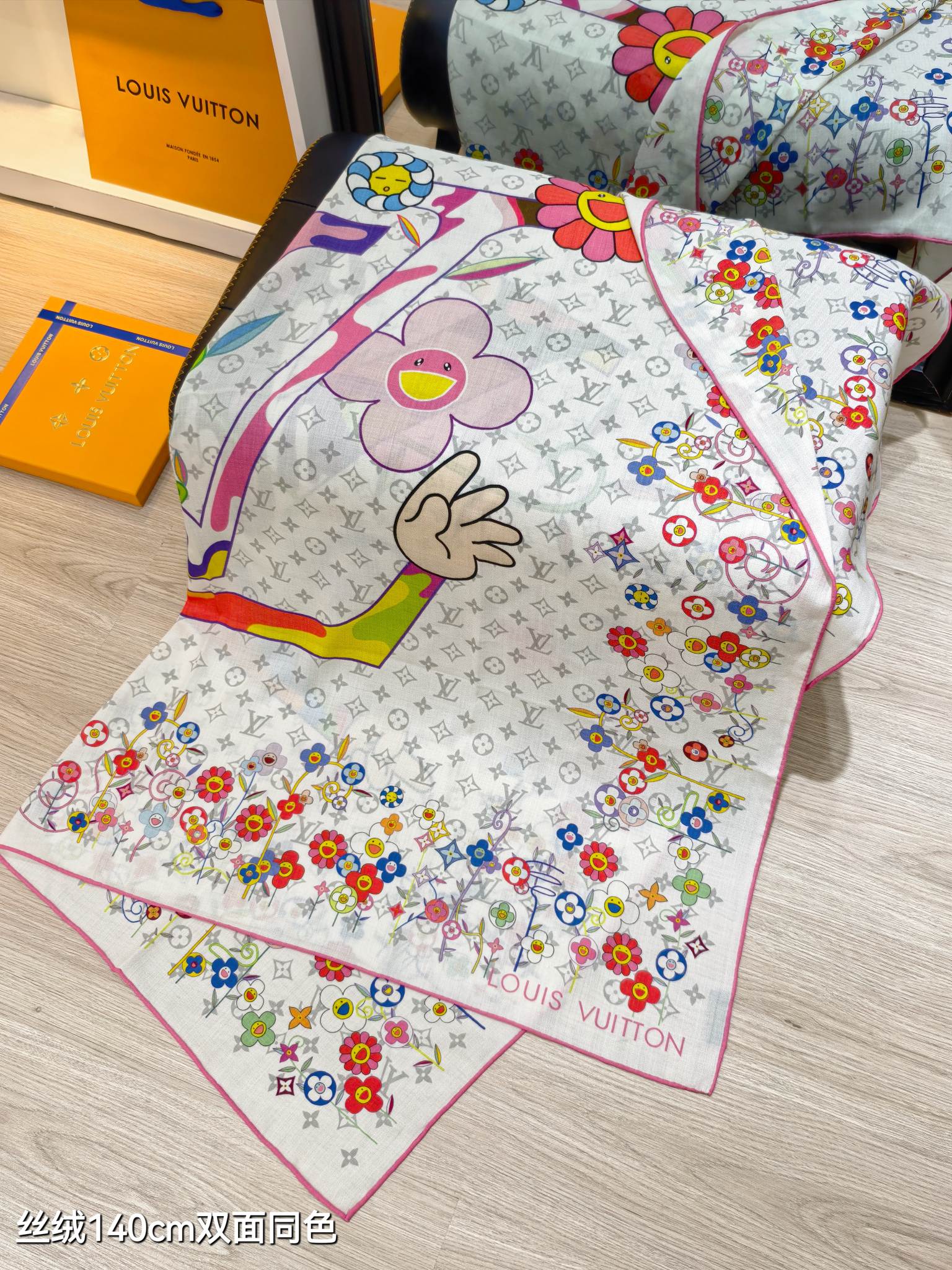 ❄RLV2548双面同色 140x140cm 70%羊绒30%真丝LV x TM《Monogram Su