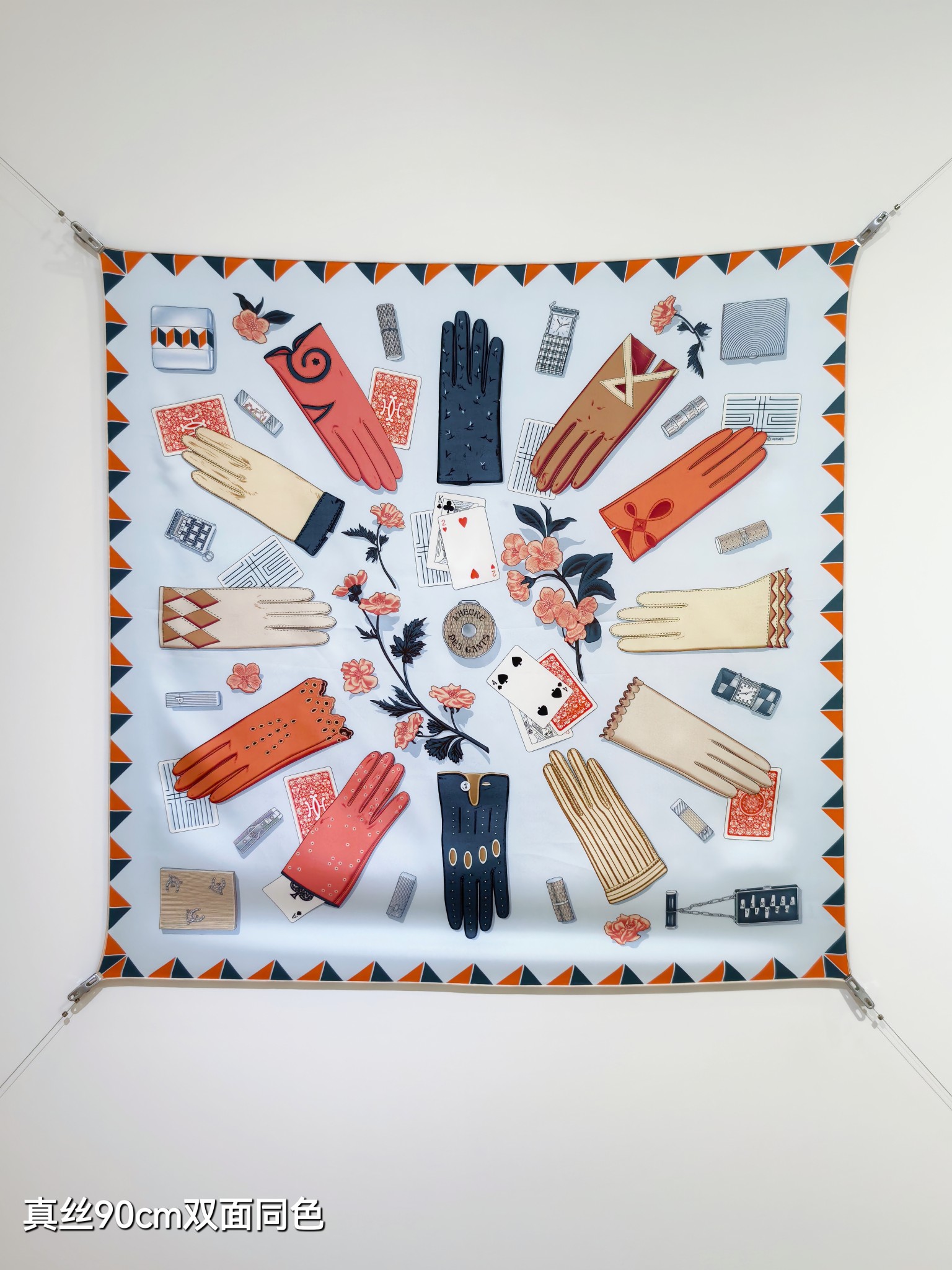 🌼SHMS255918姆米双面 90x90cm斜纹真丝爱马仕《手套时光》