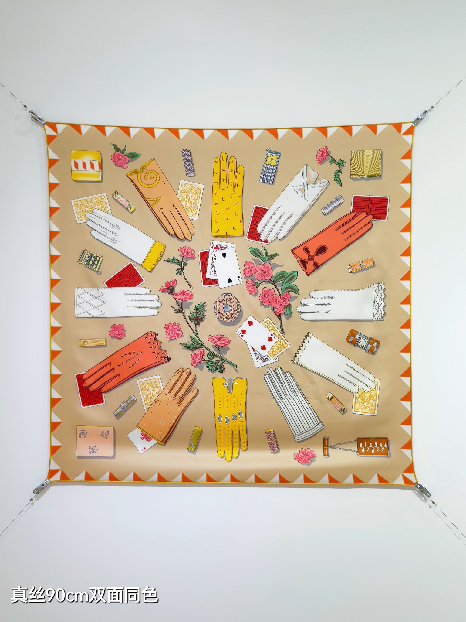 🌼SHMS255918姆米双面 90x90cm斜纹真丝爱马仕《手套时光》