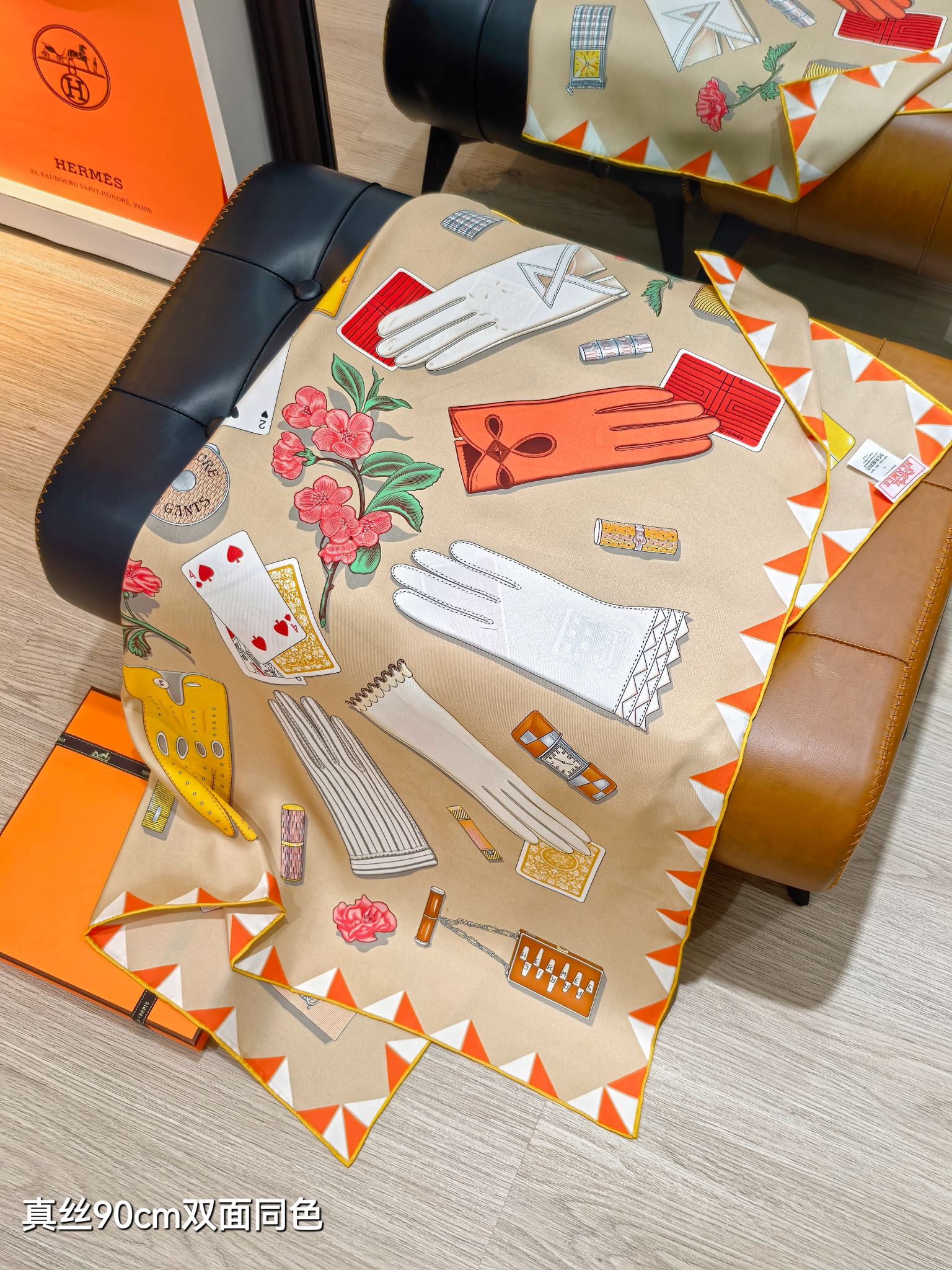 🌼SHMS255918姆米双面 90x90cm斜纹真丝爱马仕《手套时光》