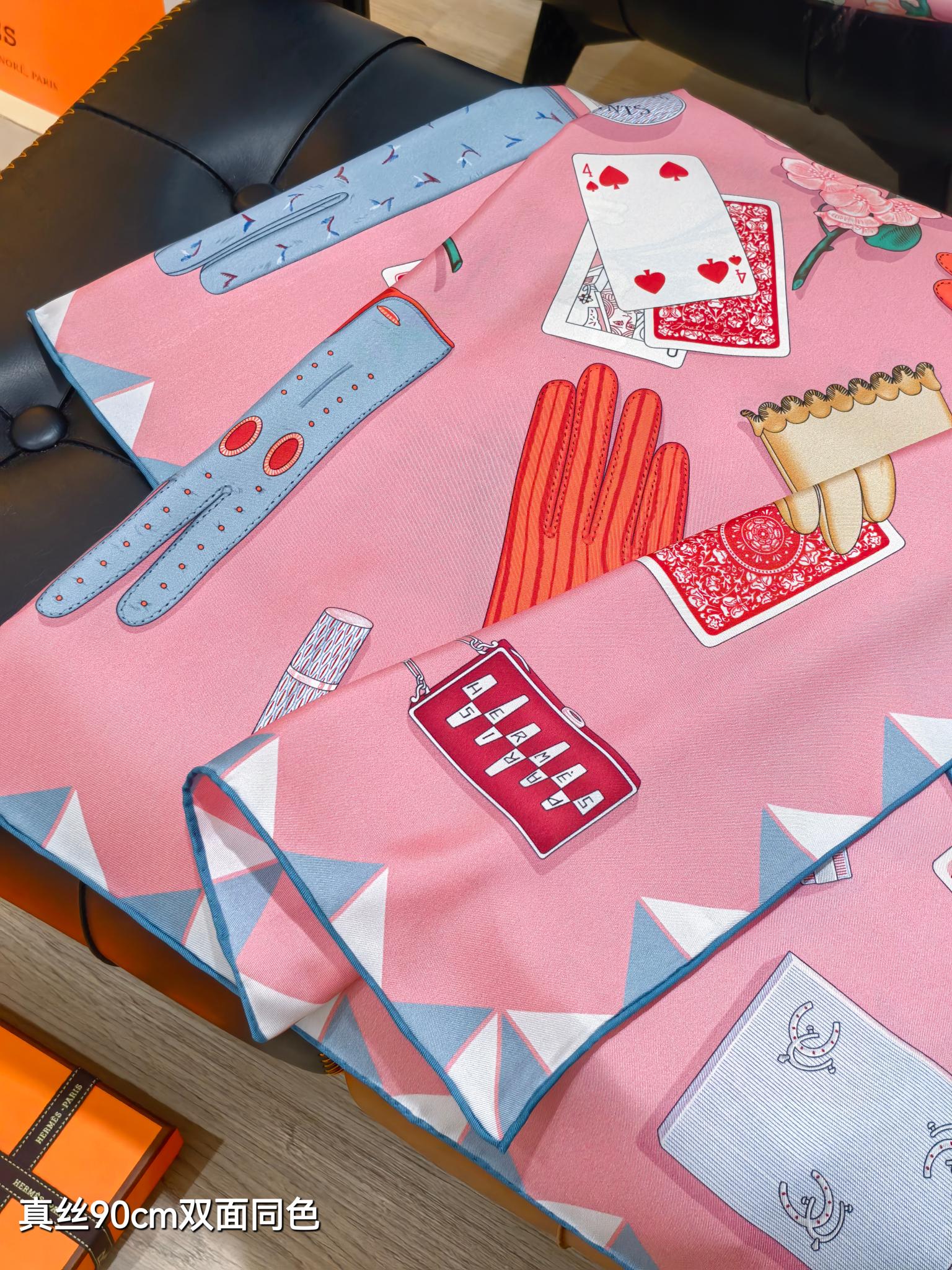 🌼SHMS255918姆米双面 90x90cm斜纹真丝爱马仕《手套时光》