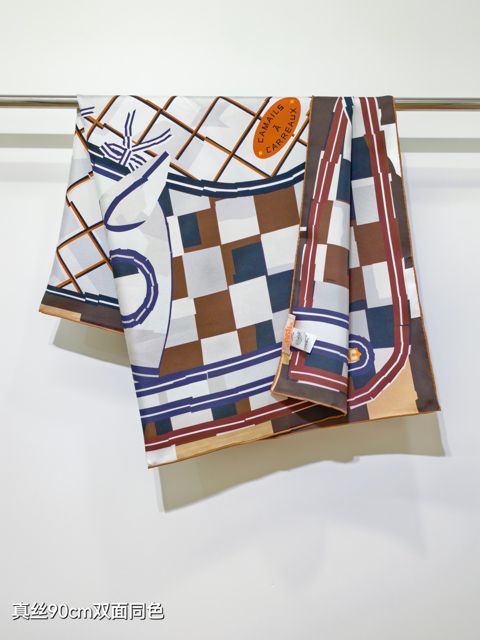 🌼SHMS257218姆米双面 90x90cm斜纹真丝爱马仕《格纹马面罩》