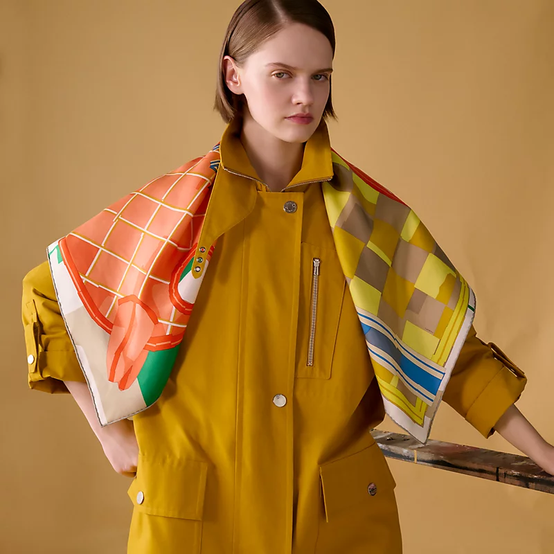 🌼SHMS257218姆米双面 90x90cm斜纹真丝爱马仕《格纹马面罩》