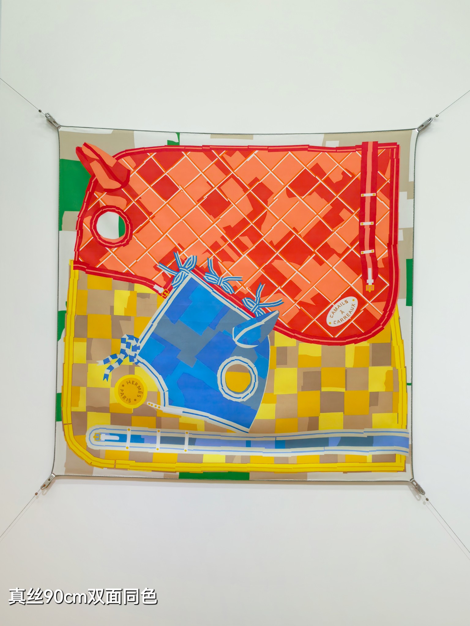 🌼SHMS257218姆米双面 90x90cm斜纹真丝爱马仕《格纹马面罩》