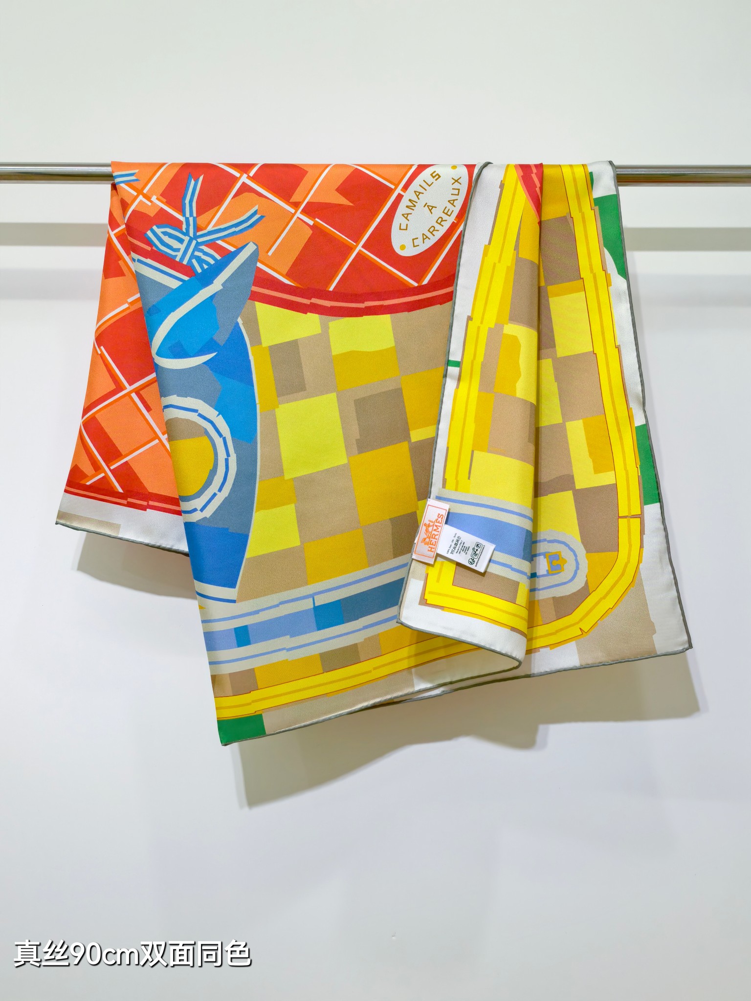 🌼SHMS257218姆米双面 90x90cm斜纹真丝爱马仕《格纹马面罩》