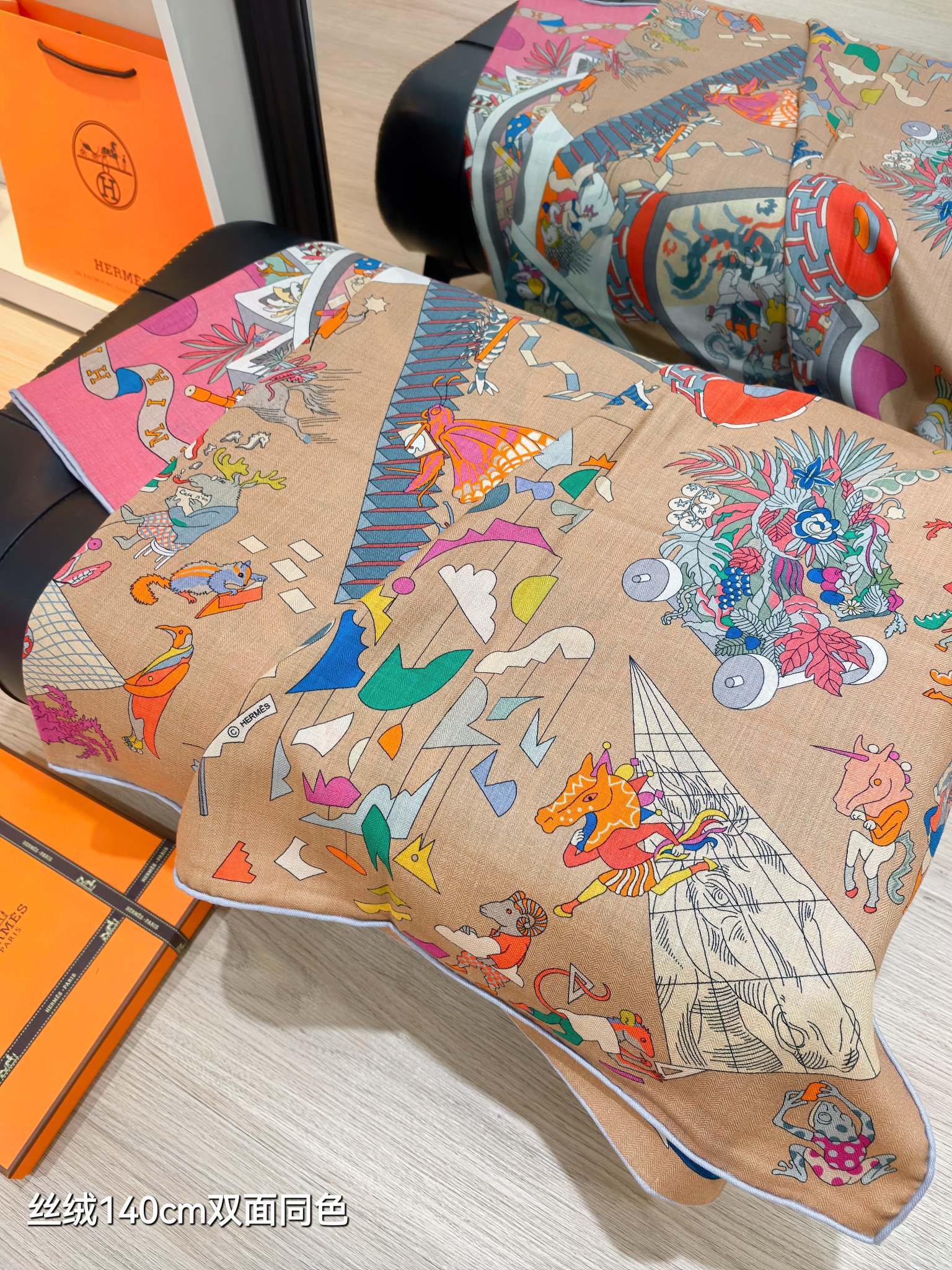 ❄RHMS2578双面同色 140x140cm 70%羊绒30%真丝爱马仕《马术学院》