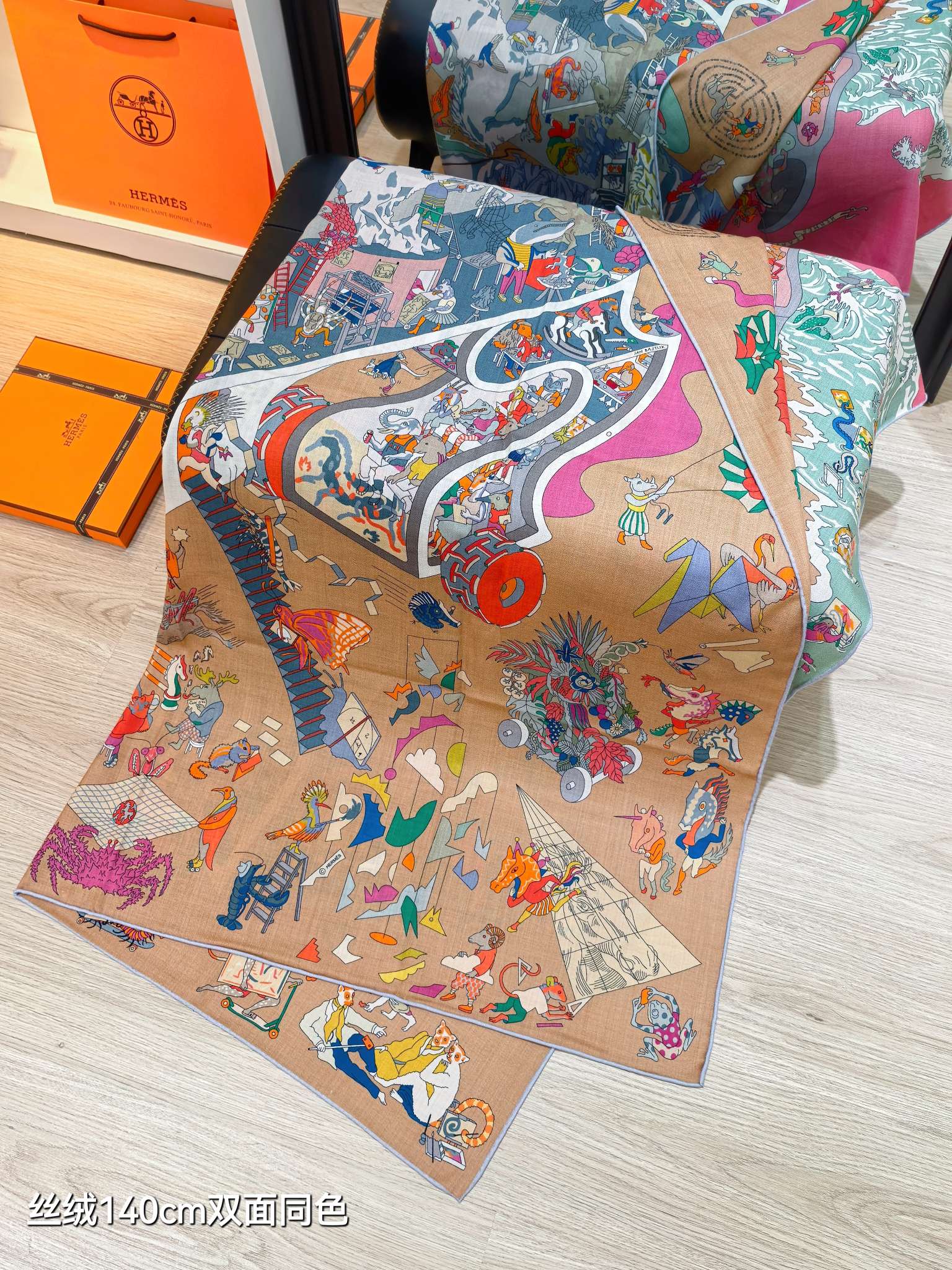 ❄RHMS2578双面同色 140x140cm 70%羊绒30%真丝爱马仕《马术学院》