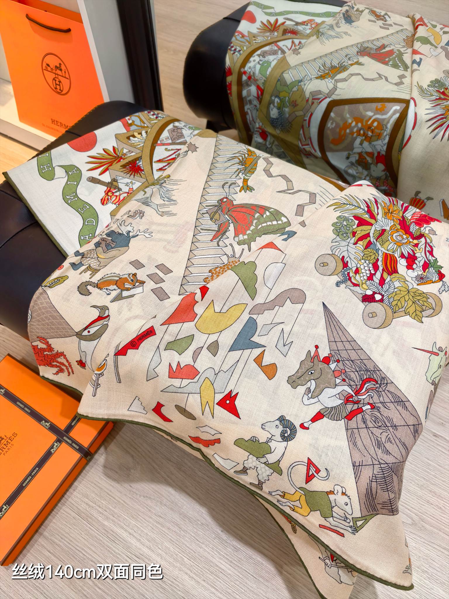 ❄RHMS2578双面同色 140x140cm 70%羊绒30%真丝爱马仕《马术学院》