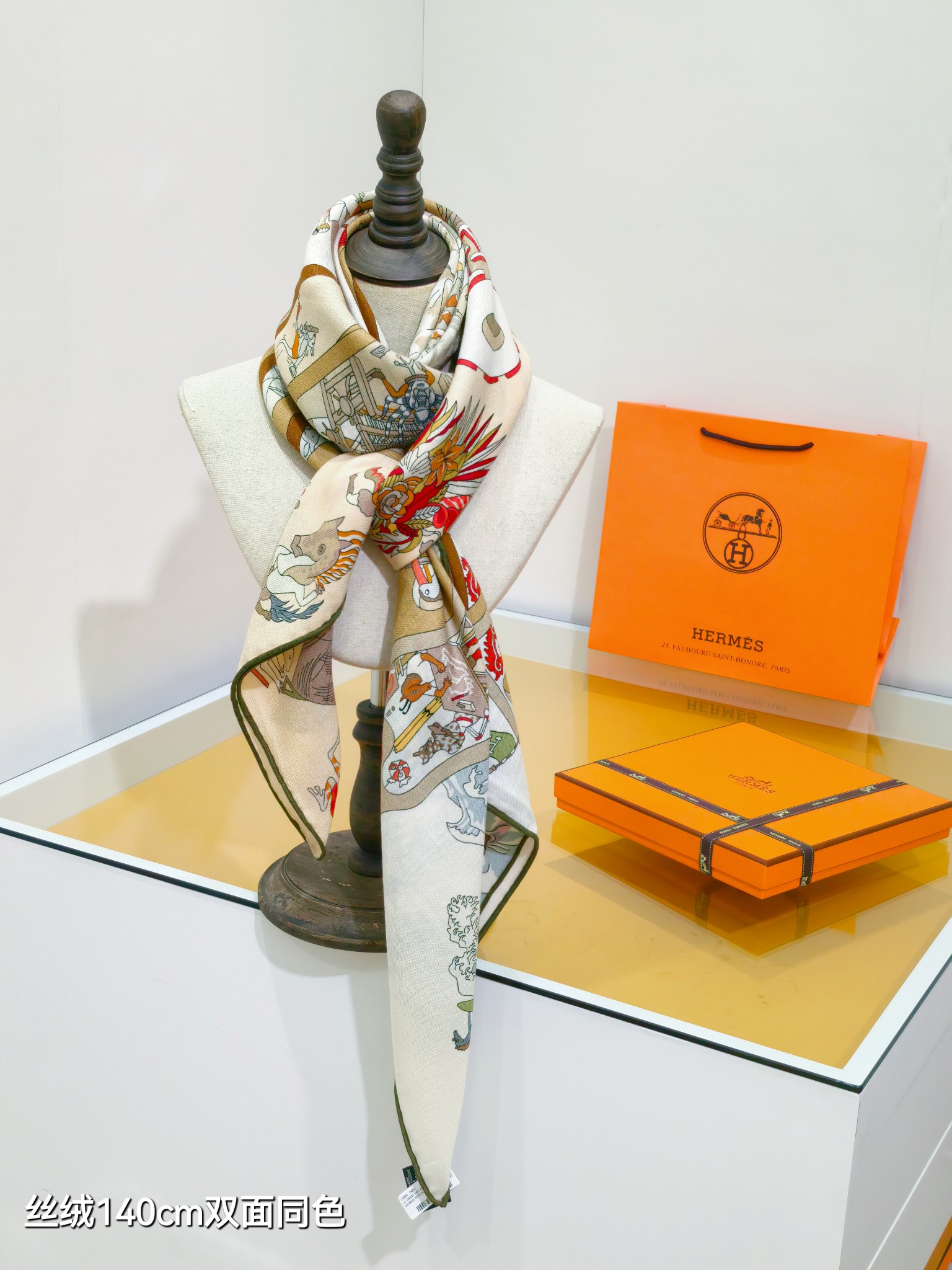 ❄RHMS2578双面同色 140x140cm 70%羊绒30%真丝爱马仕《马术学院》