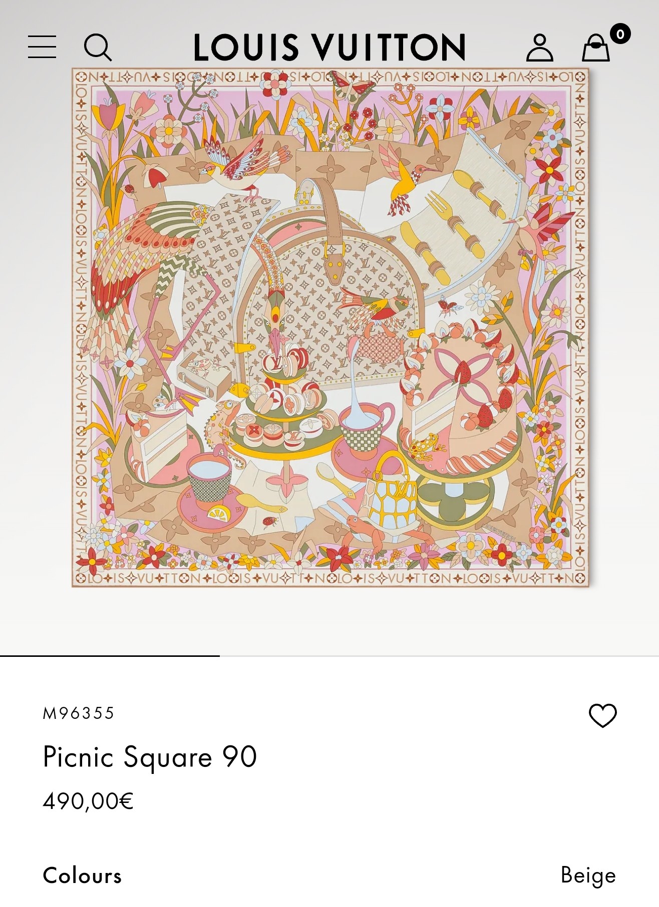 🌼SLV255418姆米双面 90x90cm斜纹真丝LV《Picnic》