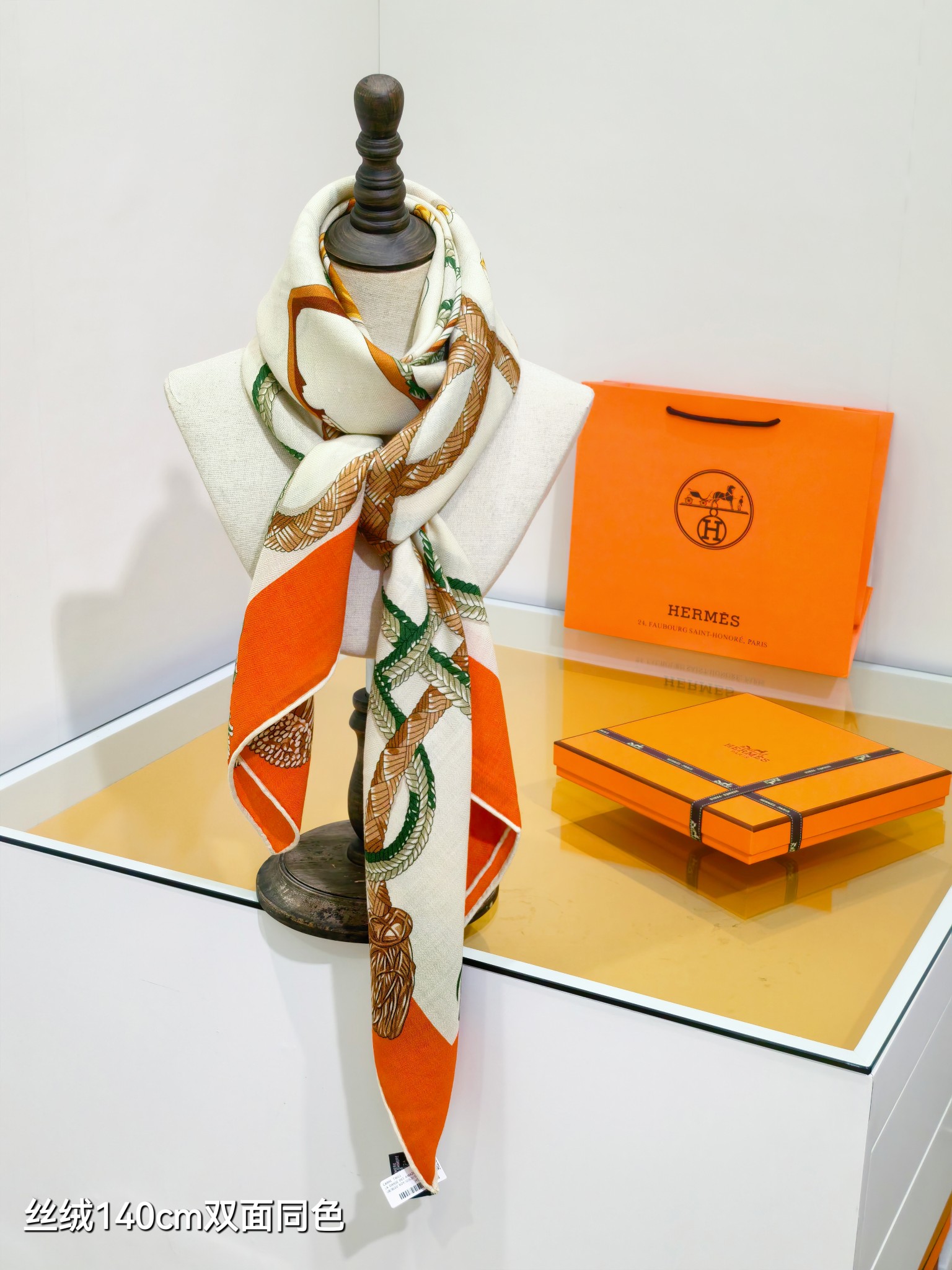 ❄RHMS2584双面同色 140x140cm 70%羊绒30%真丝爱马仕《鞍马》