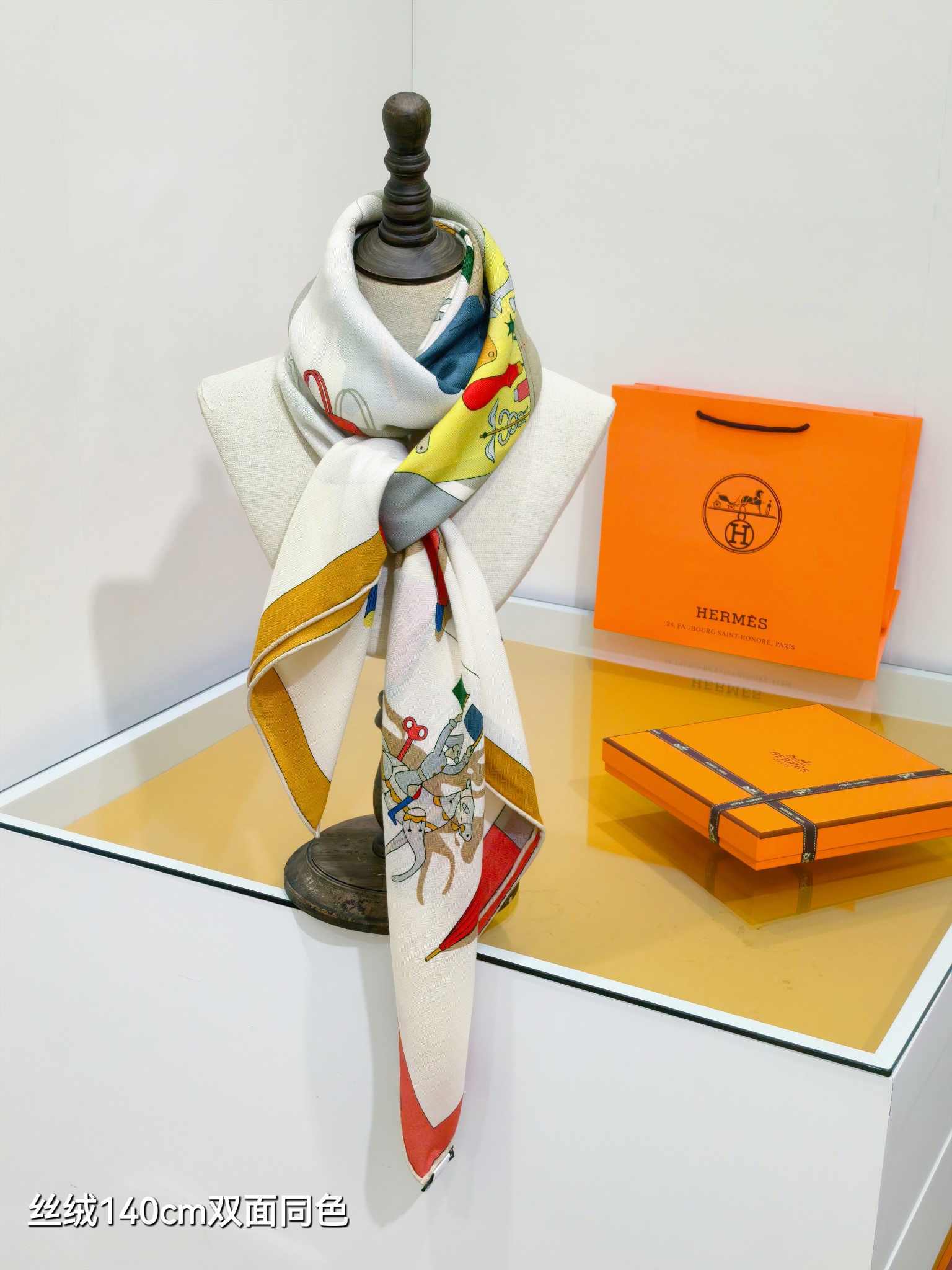 ❄RHMS2586双面同色 140x140cm 70%羊绒30%真丝爱马仕《精巧错觉》