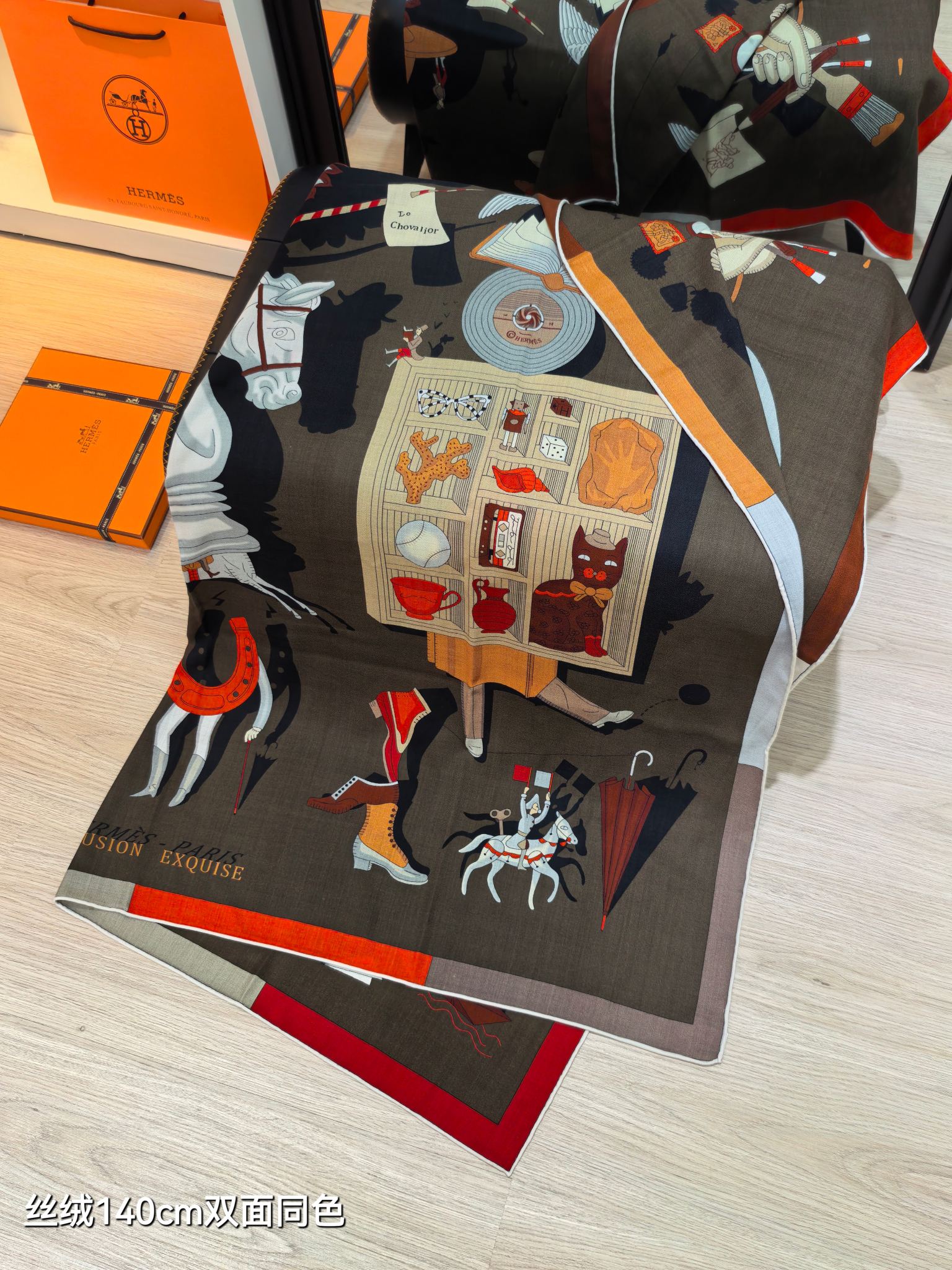 ❄RHMS2586双面同色 140x140cm 70%羊绒30%真丝爱马仕《精巧错觉》