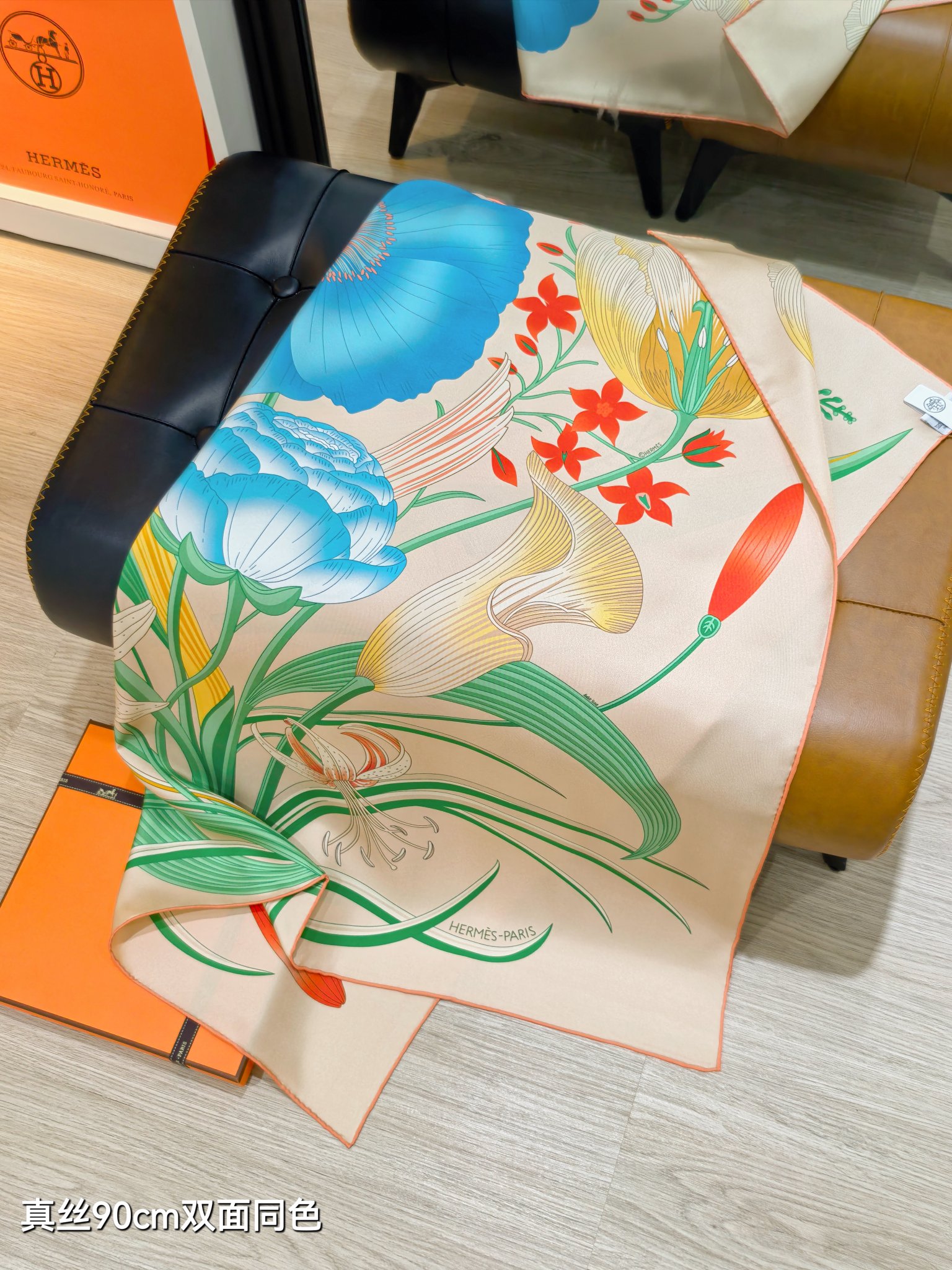 🌼SHMS258818姆米双面 90x90cm斜纹真丝爱马仕《永生花束》