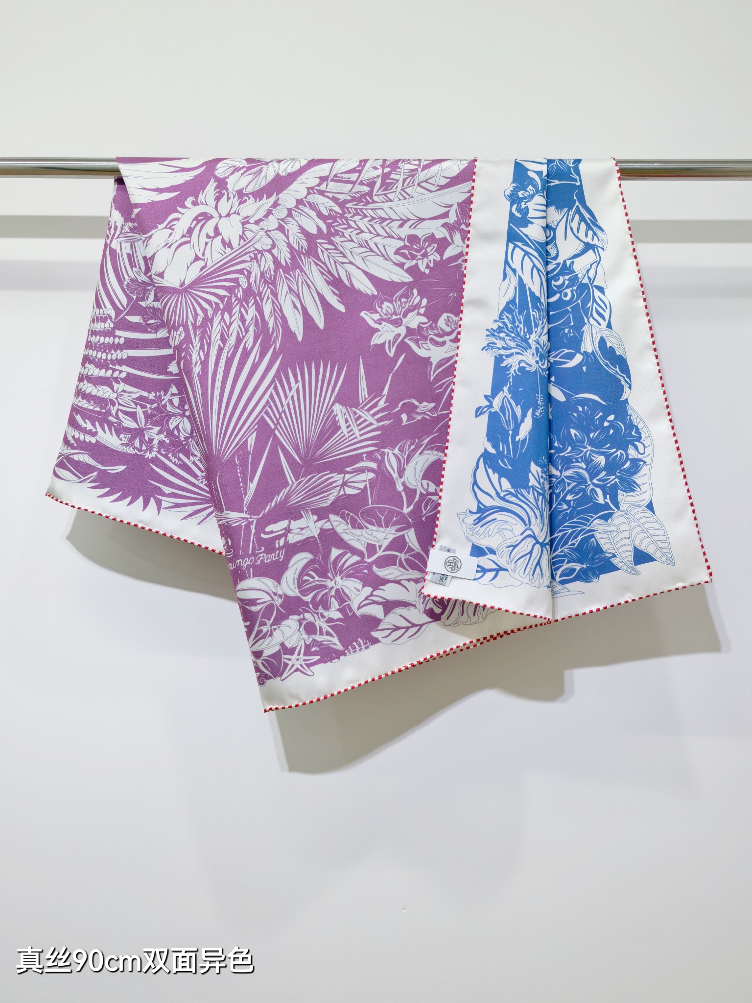 🌼SHMS259718姆米双面异色 90x90cm斜纹真丝爱马仕《红鹤派对图腾版》