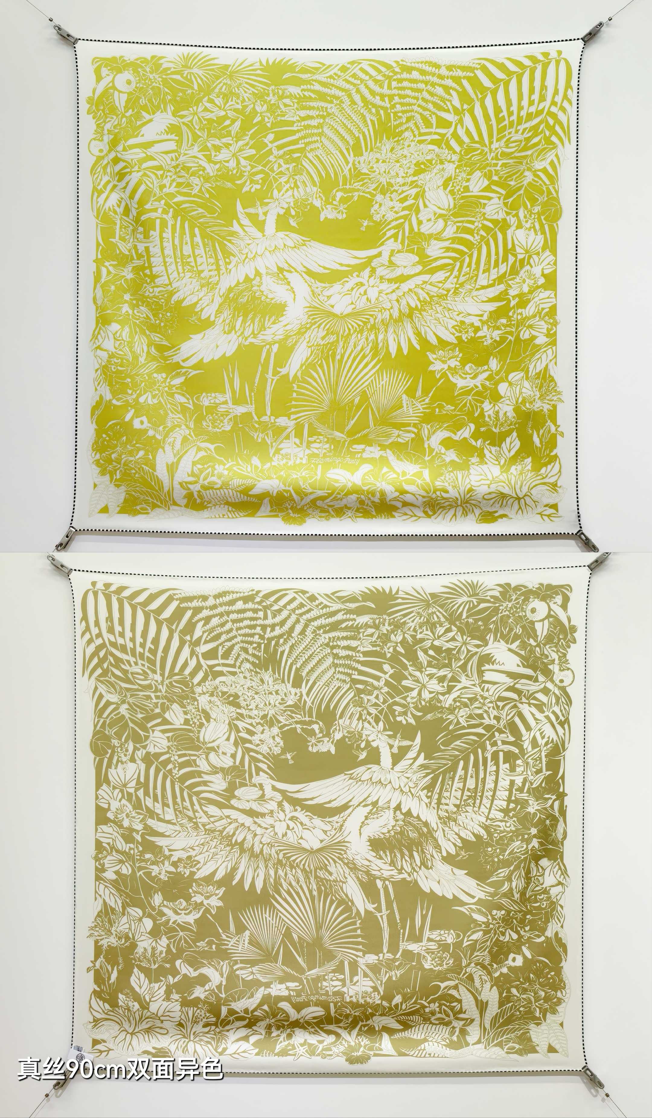 🌼SHMS259718姆米双面异色 90x90cm斜纹真丝爱马仕《红鹤派对图腾版》