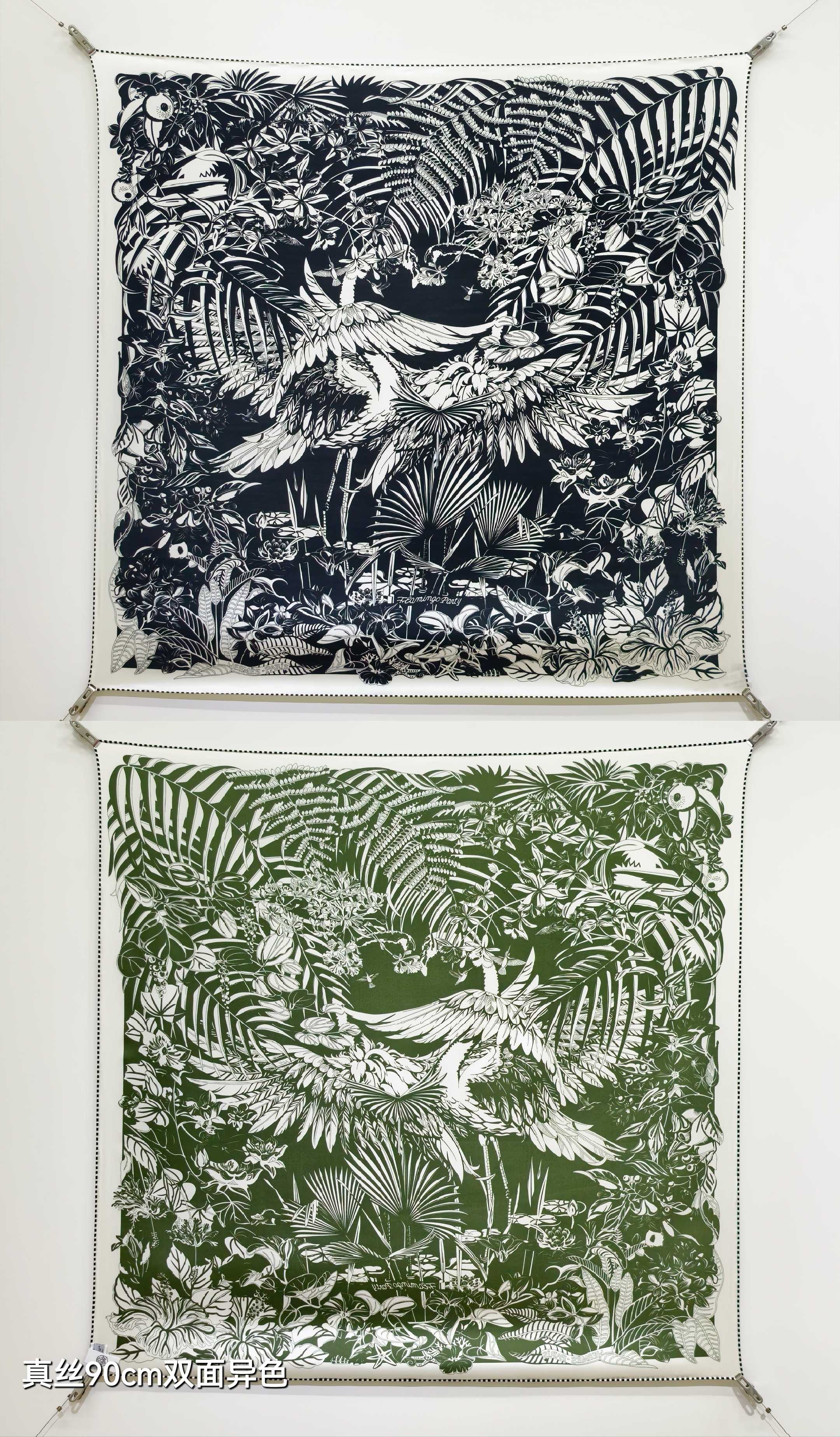 🌼SHMS259718姆米双面异色 90x90cm斜纹真丝爱马仕《红鹤派对图腾版》