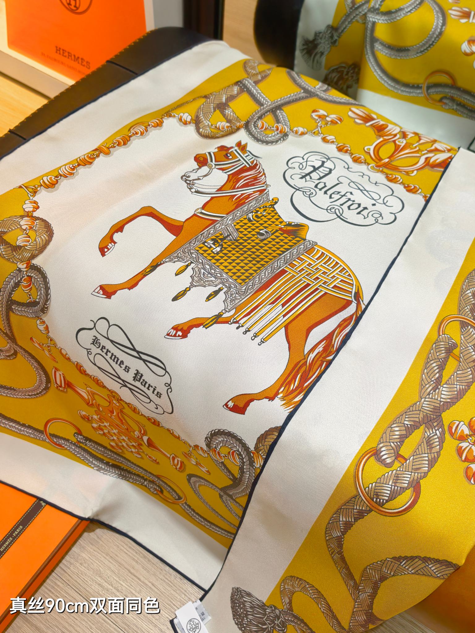 🌼SHMS260118姆米双面  90x90cm斜纹真丝爱马仕《鞍马》