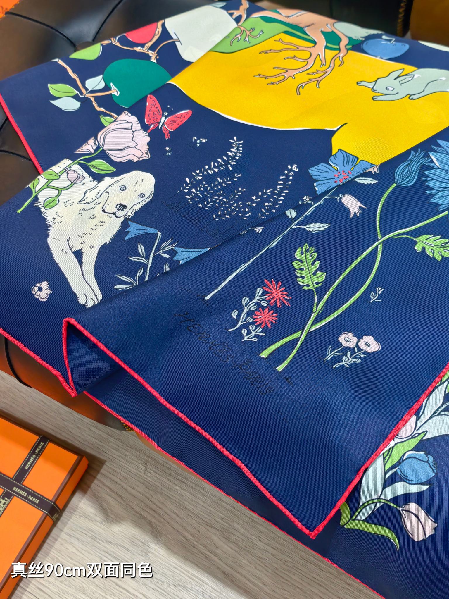 🌼SHMS260618姆米双面  90x90cm斜纹真丝爱马仕《马鞍上的苹果树》