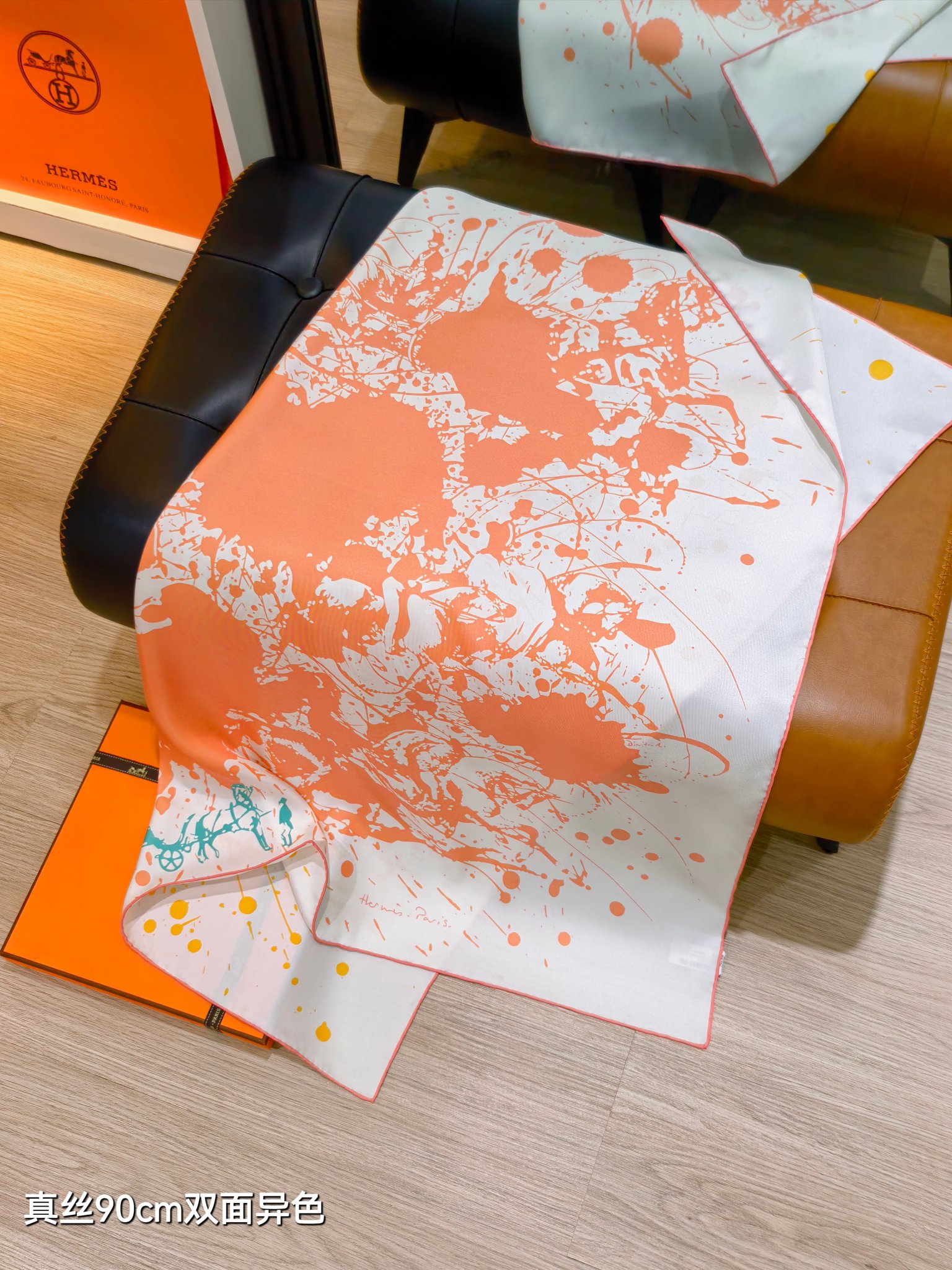 🌼SHMS261618姆米双面异色  90x90cm斜纹真丝爱马仕《泼墨骏马》