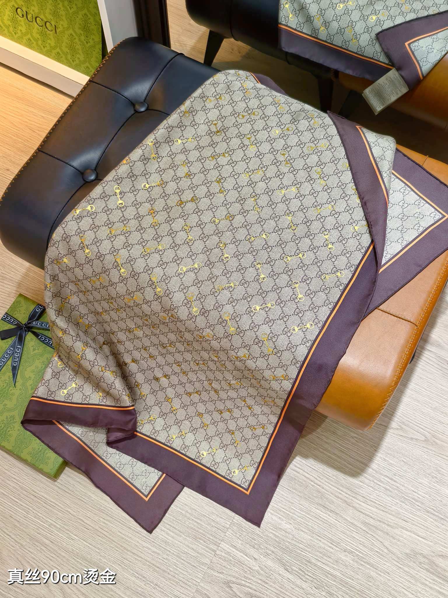 🌼SGC261518姆米烫金  90x90cm斜纹真丝古驰《马衔扣烫金》