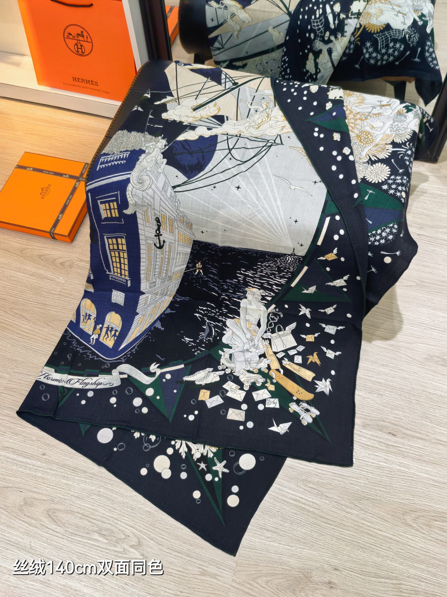 ❄RHMS2634 双面同色  140x140cm 70%羊绒30%真丝 爱马仕《爱马仕旗舰》