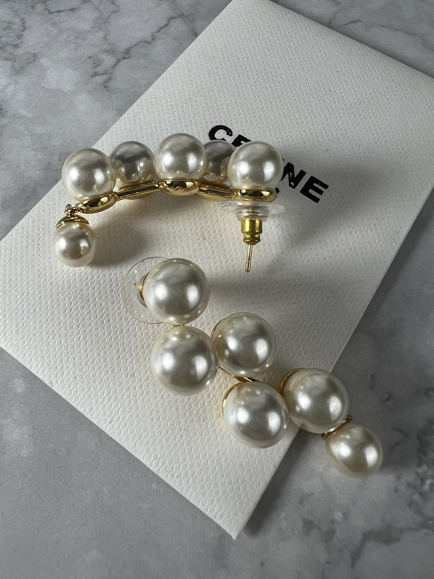 Celine YHED050 Pearl Drop Earrings earrings gold-tone metal with cream white imitation pearls 6cm drop length