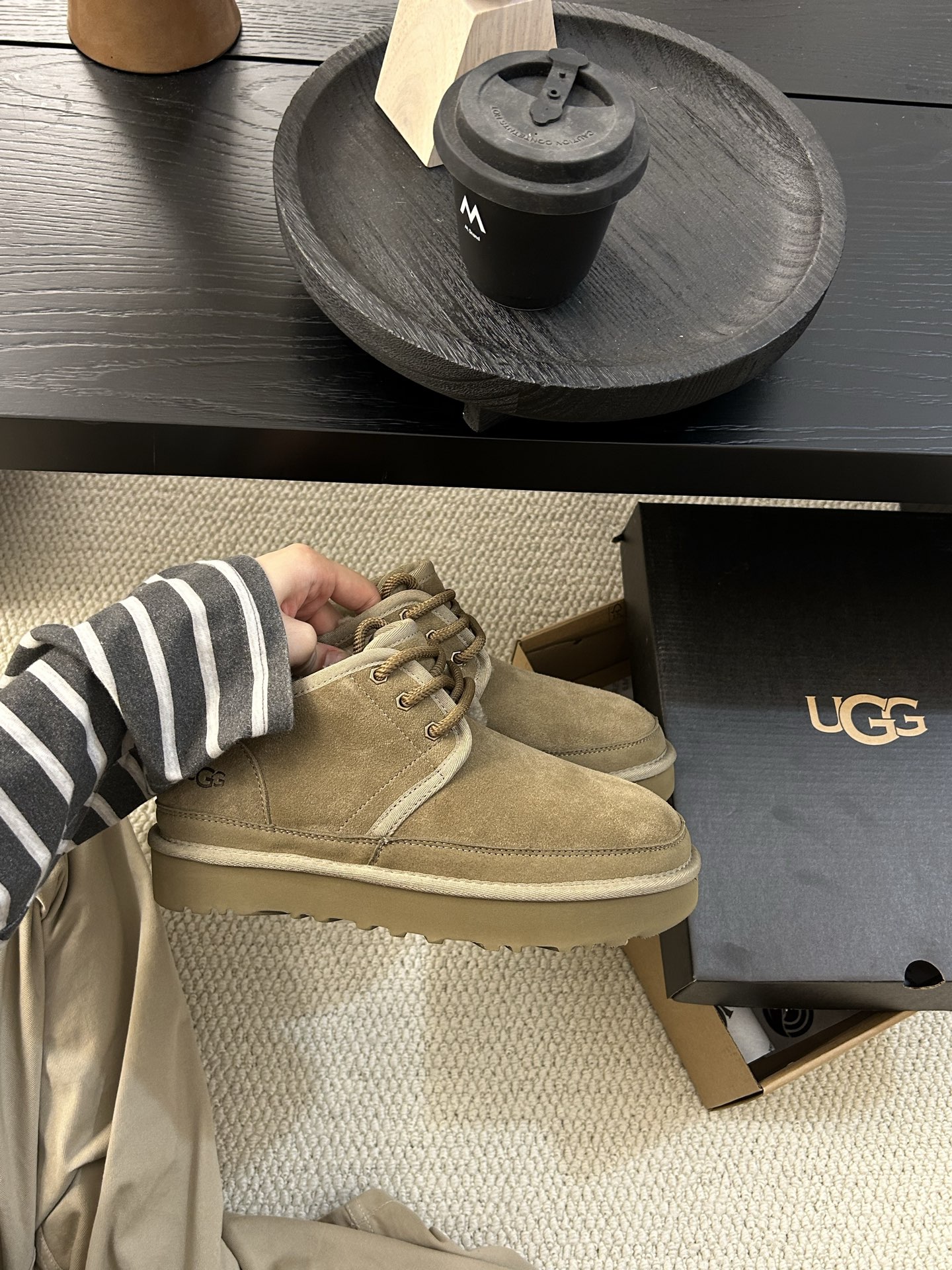 🔥UGG男款粗带小贝轻便男鞋，牛皮羊毛！舒适百搭三色：栗色。羚羊 黑色 ！码数：40-44码！