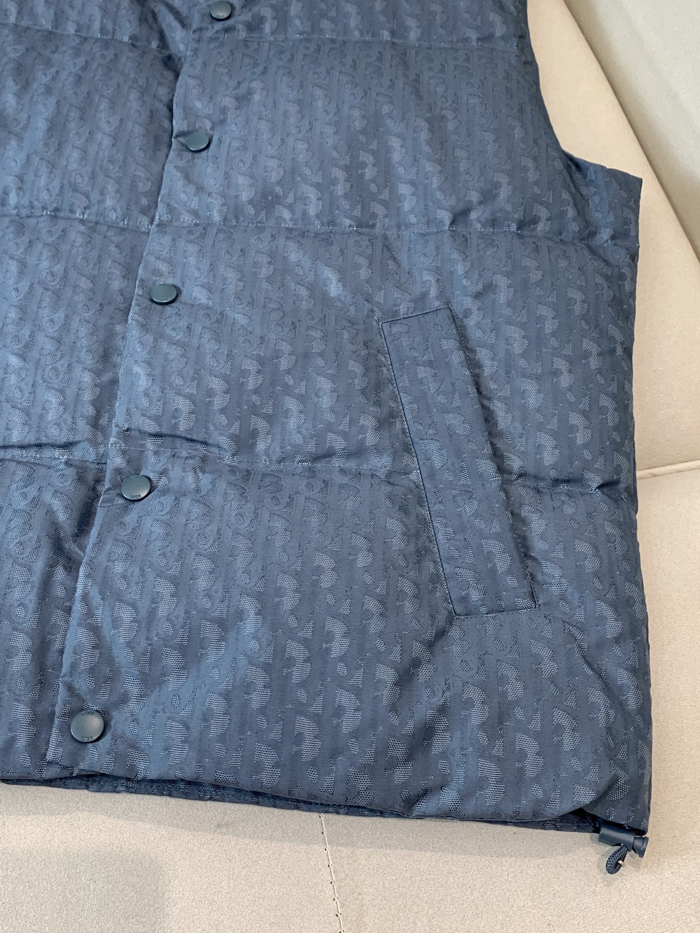 。羽绒 Dior/迪奥家25SS爆款满印暗纹提花立领羽绒马甲 绗缝夹克灰色提花科技面料 Oblique 