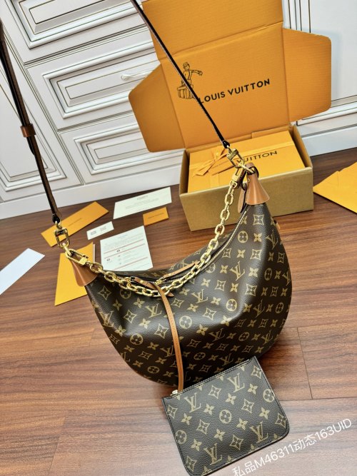 Louis Vuitton Brown Monogram Embossed Leather Hobo Bag with Chain 1 Louis Vuitton Brown Monogram Embossed Leather Hobo Bag with Chain
