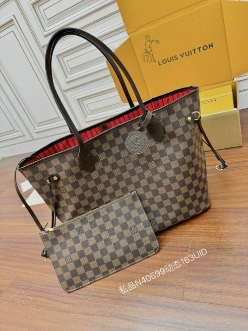 Louis Vuitton Neverfull MM Damier Ebene Tote Bag with Matching Pouch 1 Louis Vuitton Neverfull MM Damier Ebene Tote Bag with Matching Pouch