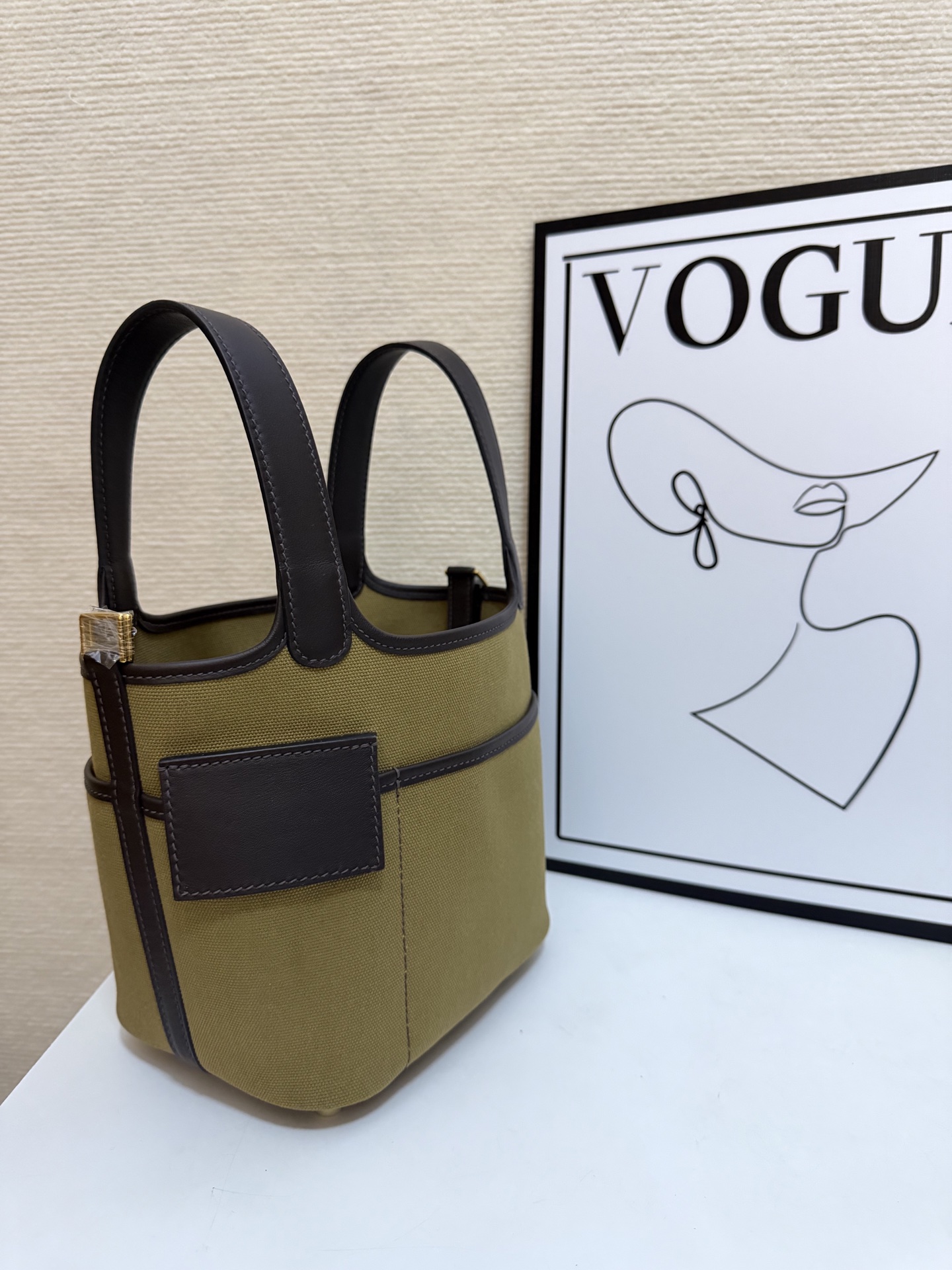 Hermes Cargo Picotin Khaki canvas with brown leather 18cm everyday