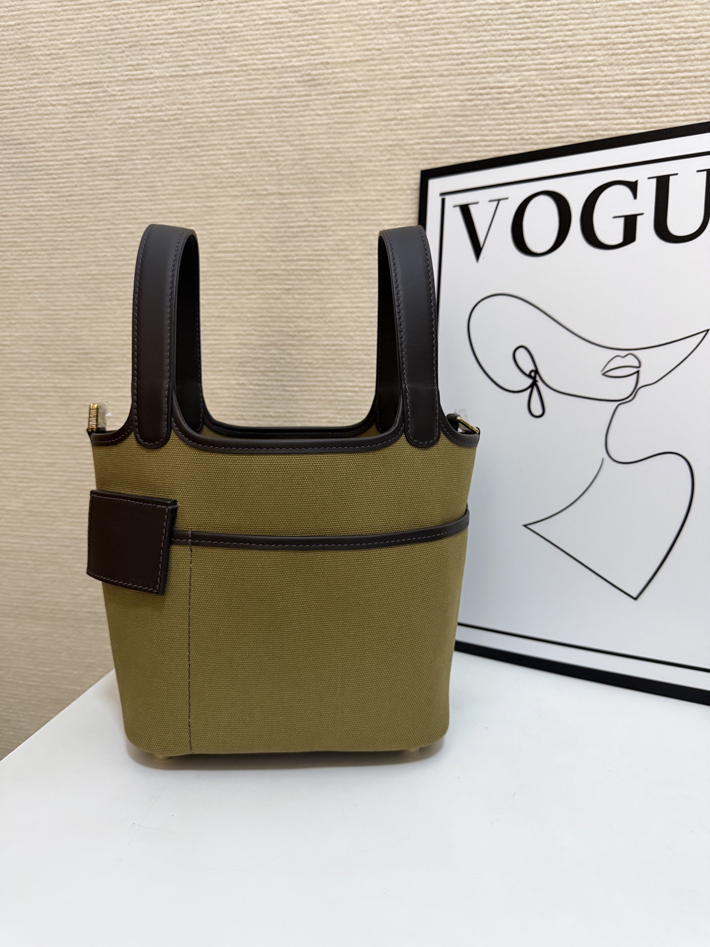 Hermes Cargo Picotin Khaki canvas with brown leather 18cm everyday