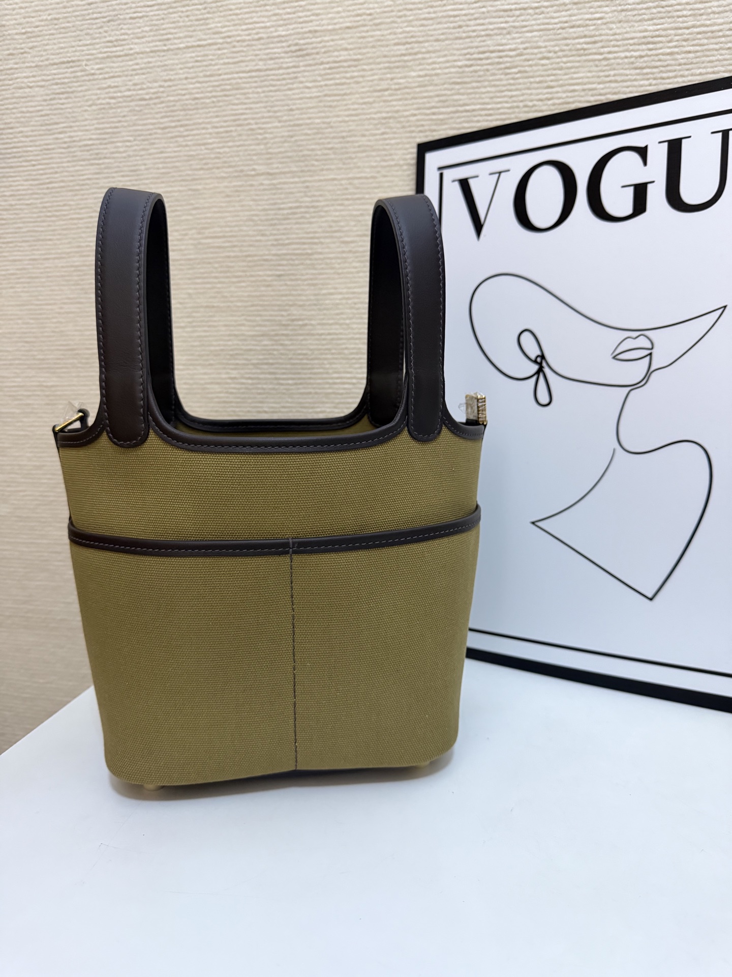 Hermes Cargo Picotin Khaki canvas with brown leather 18cm everyday