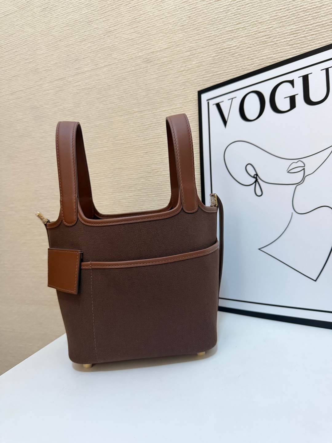 Hermes Cargo Picotin Brown canvas and leather 18cm everyday