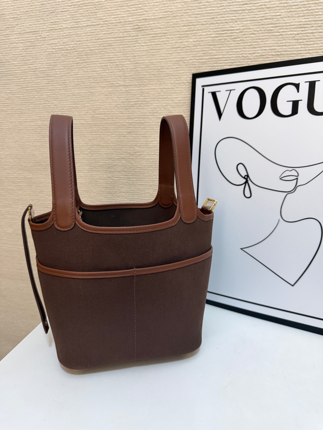 Hermes Cargo Picotin Brown canvas and leather 18cm everyday