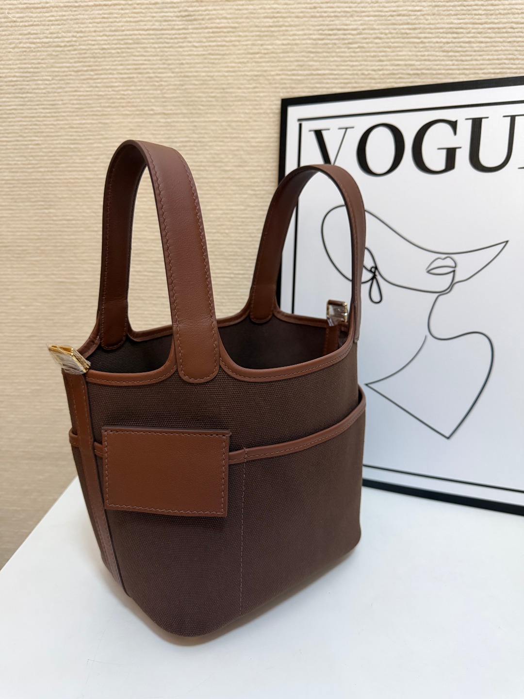 Hermes Cargo Picotin Brown canvas and leather 18cm everyday