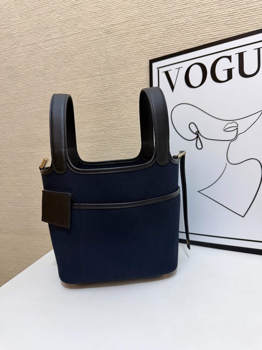 Hermes Cargo Picotin Navy canvas with black leather 18cm everyday