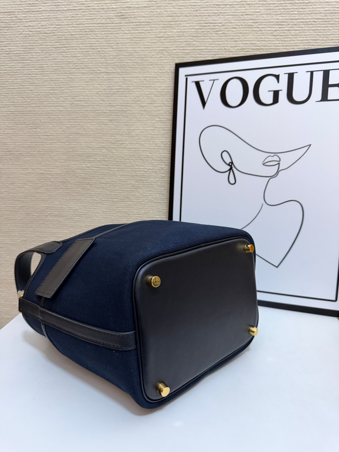 Hermes Cargo Picotin Navy canvas with black leather 18cm everyday