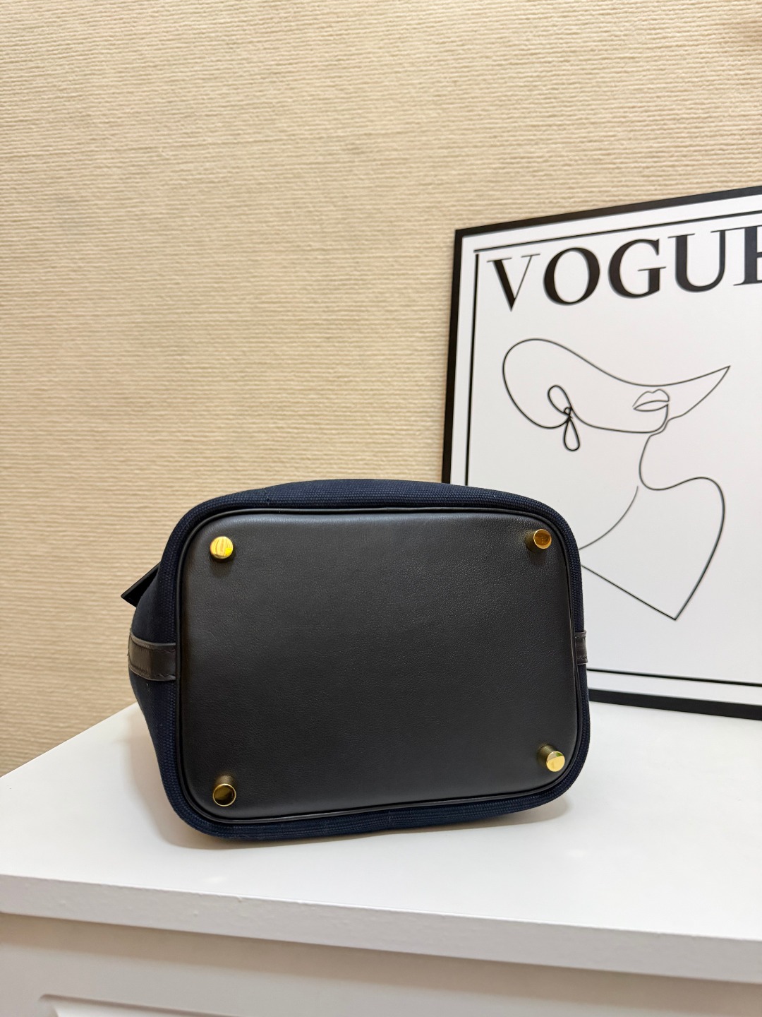 Hermes Cargo Picotin Navy canvas with black leather 18cm everyday